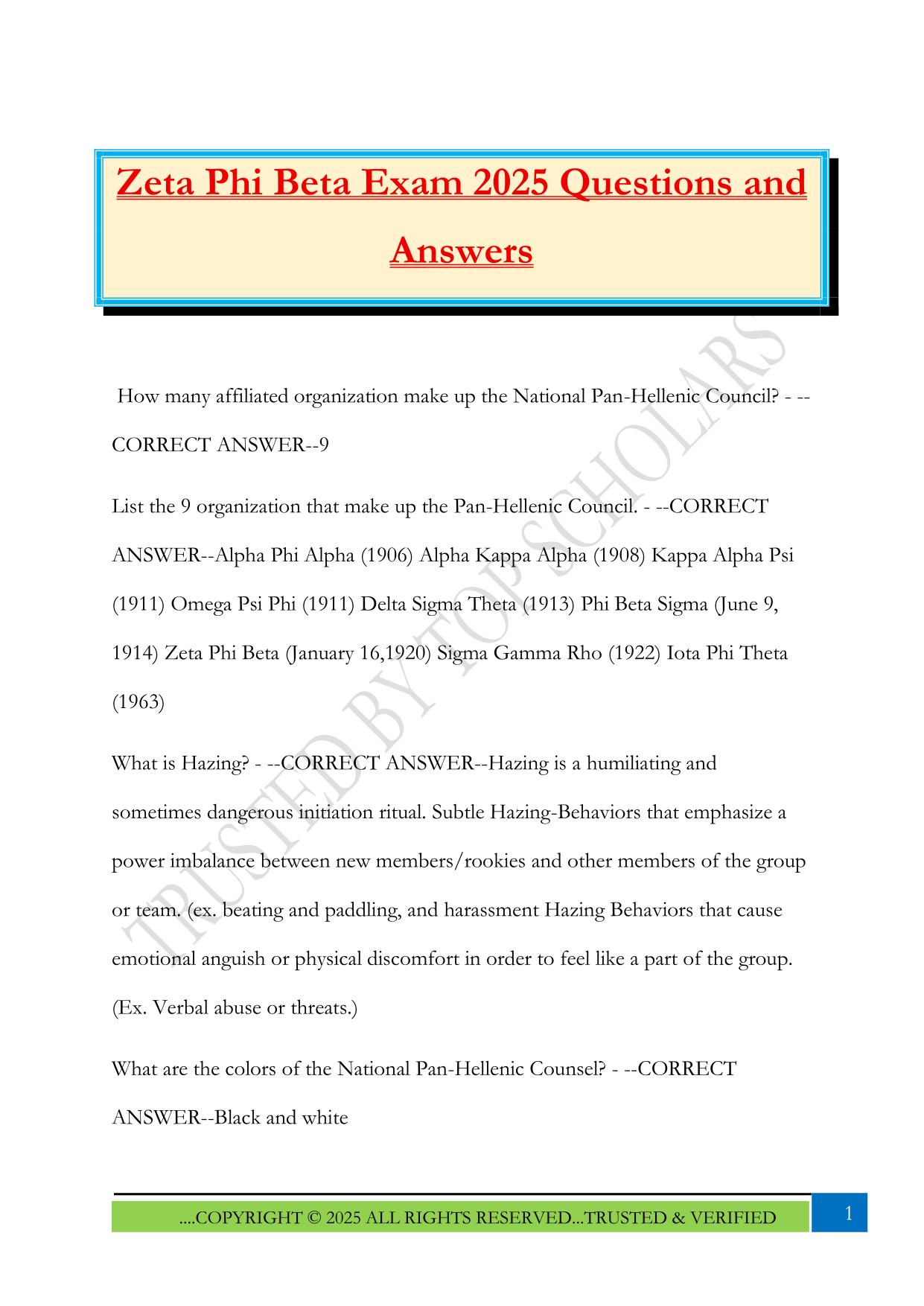 Zeta Phi Beta Exam 2025 Questions and Answers
