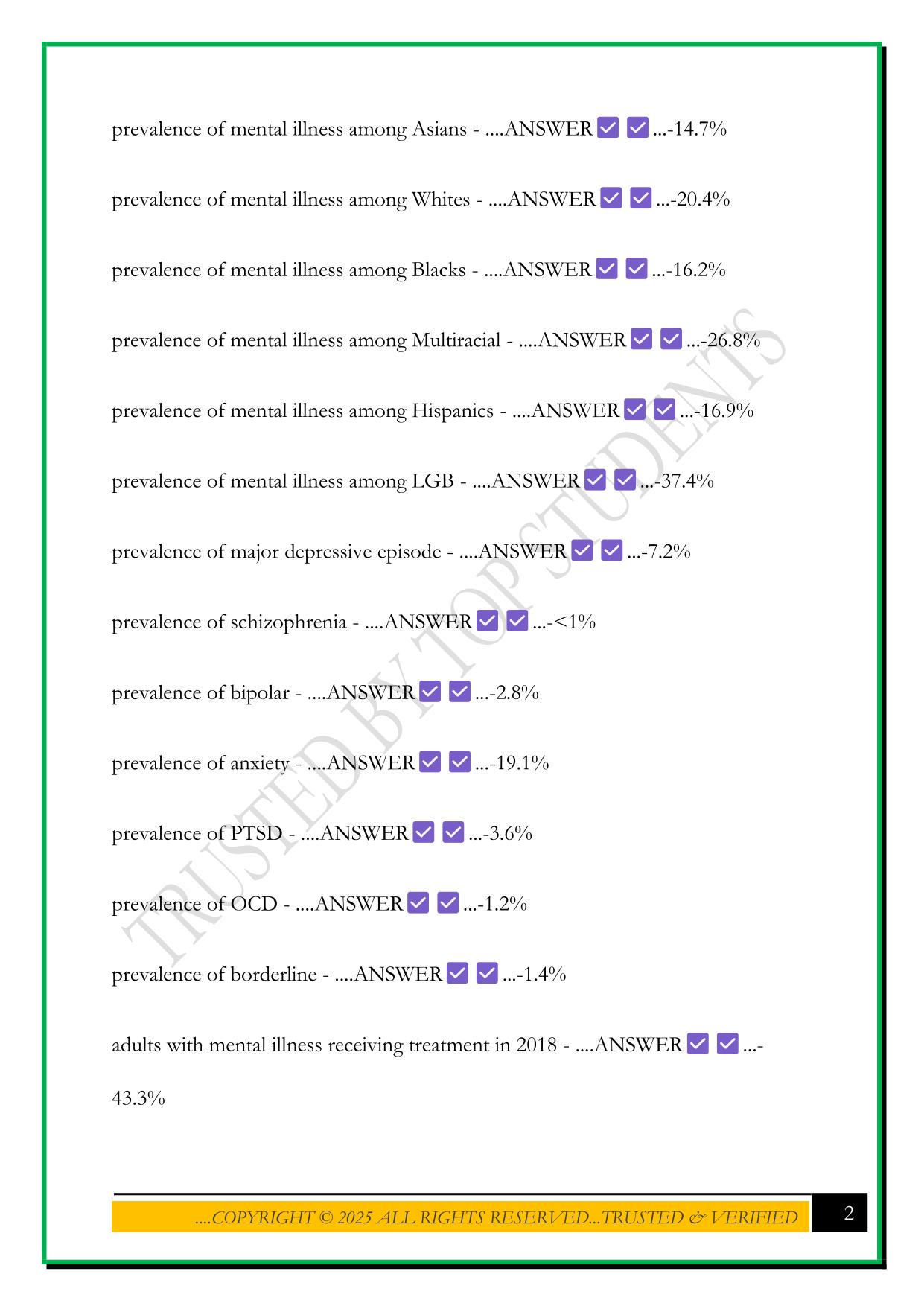 HOSA BEHAVIORAL HEALTH STATISTICS EXAM 2025 QUESTIONS AND ANSWERS