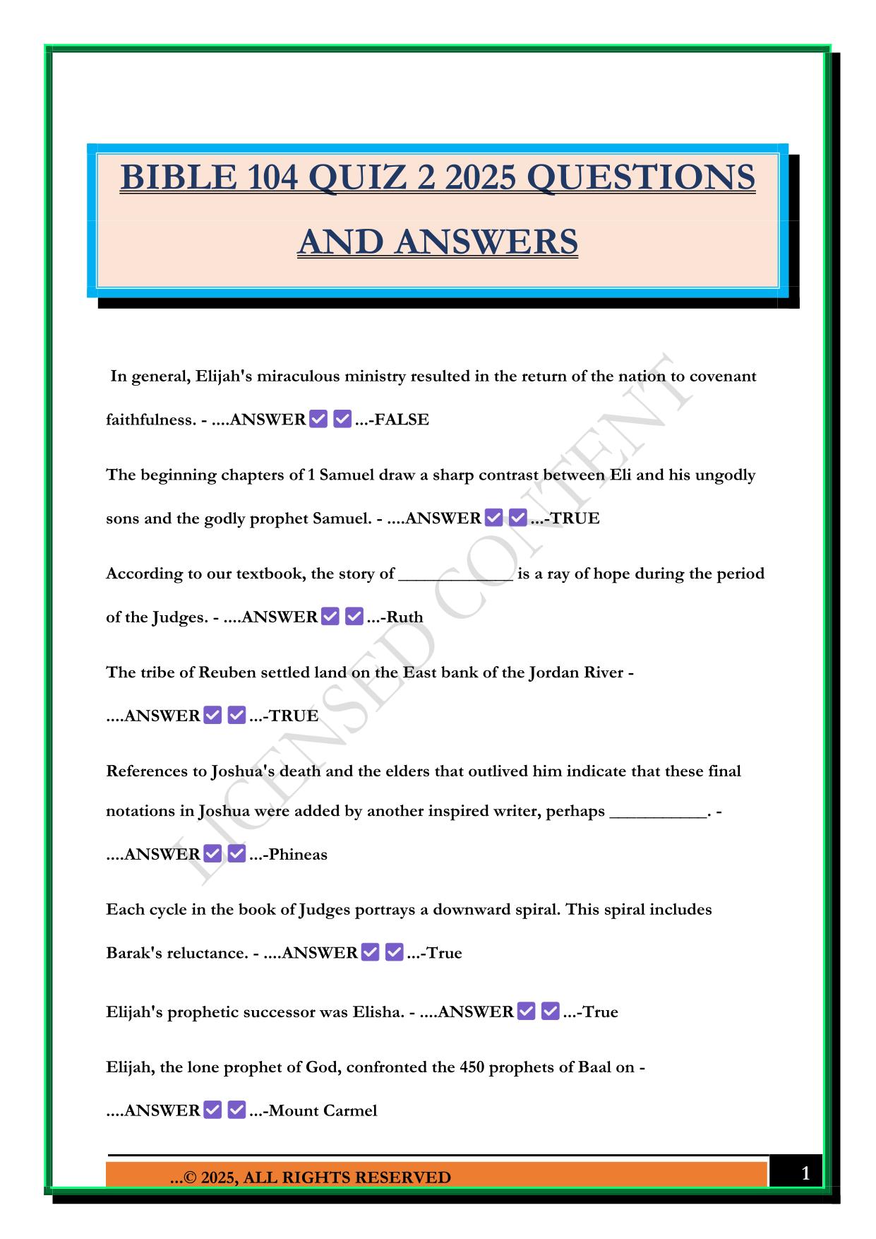 BIBLE 104 QUIZ 2 2025 QUESTIONS AND ANSWERS