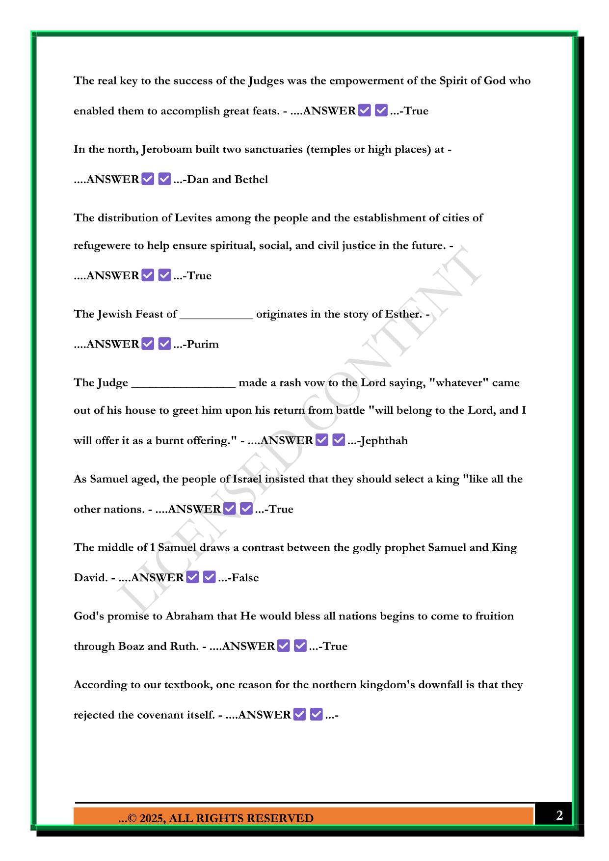 BIBLE 104 QUIZ 2 2025 QUESTIONS AND ANSWERS