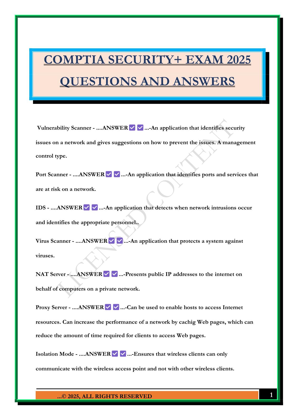 COMPTIA SECURITY+ EXAM 2025 QUESTIONS AND ANSWERS
