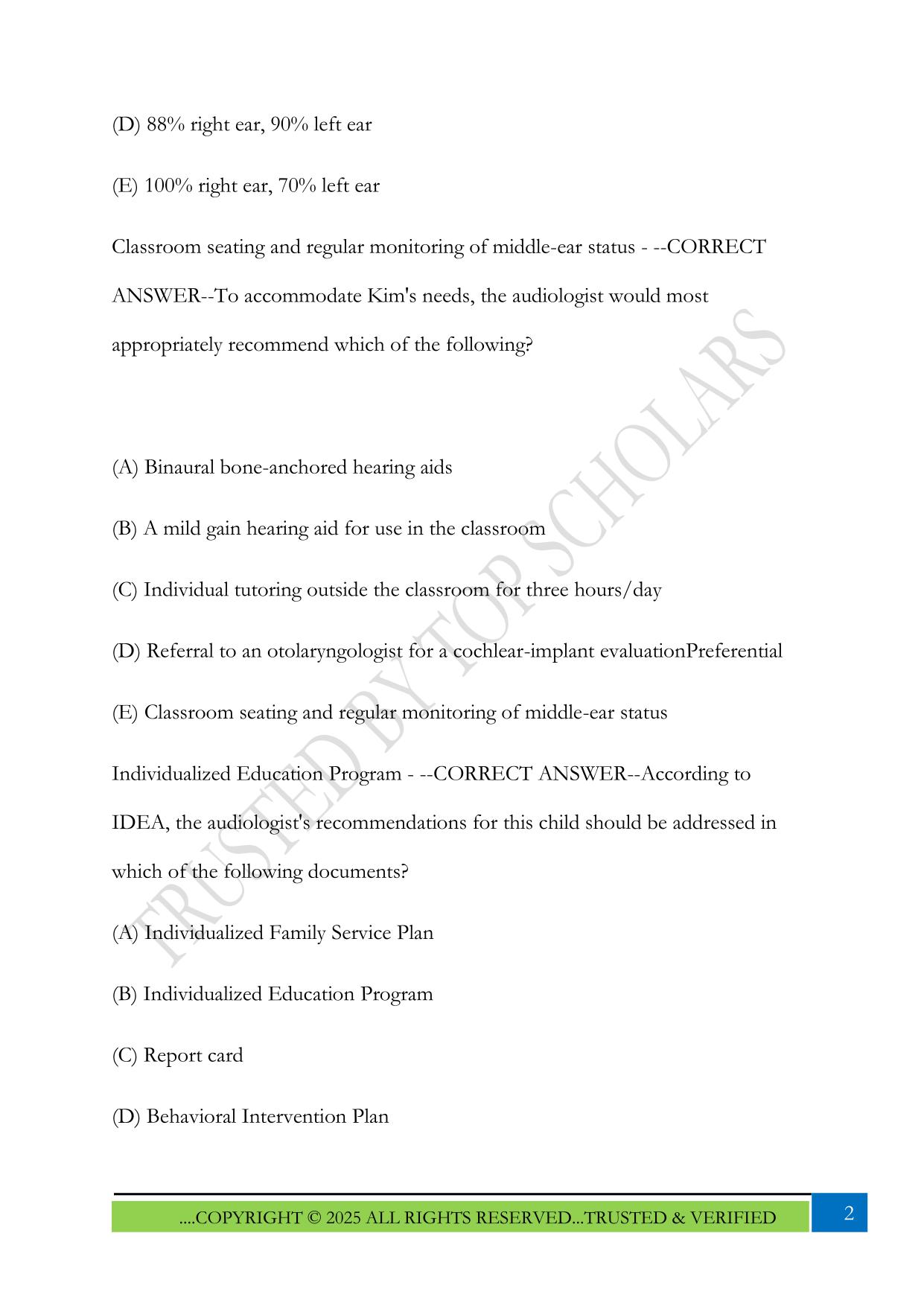 Audiology praxis questions 2025 with Answers