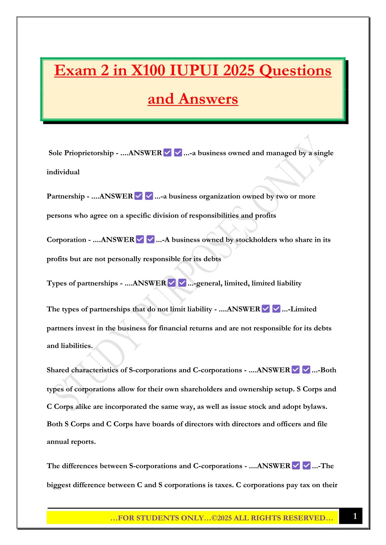 Exam 2 in X100 IUPUI 2025 Questions and Answers