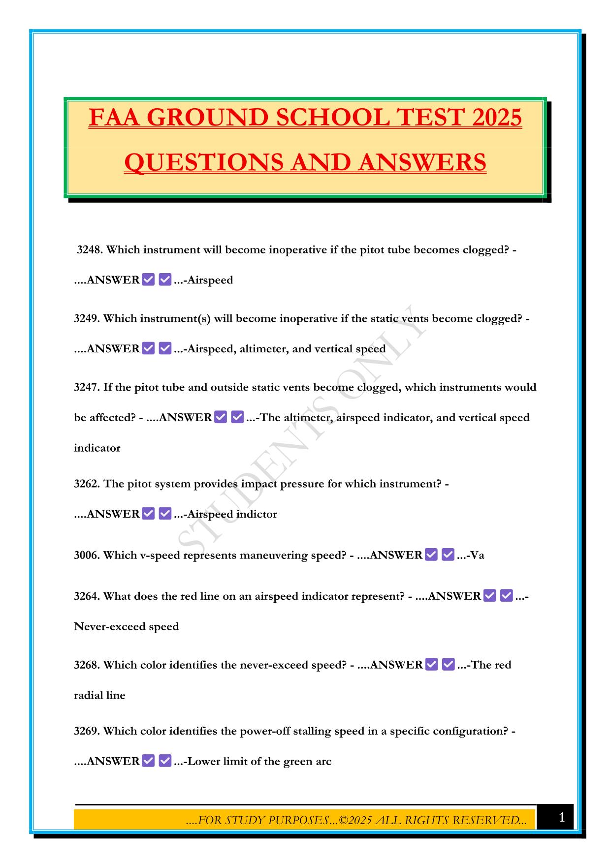 FAA GROUND SCHOOL TEST 2025 QUESTIONS AND ANSWERS