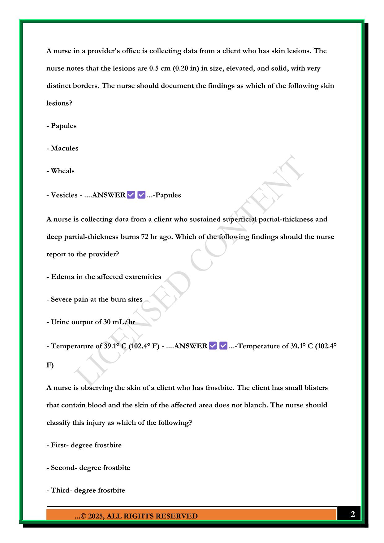 MEDICAL- SURGICAL DERMATOLOGY PRACTICE QUIZ 2025 QUESTIONS AND ANSWERS