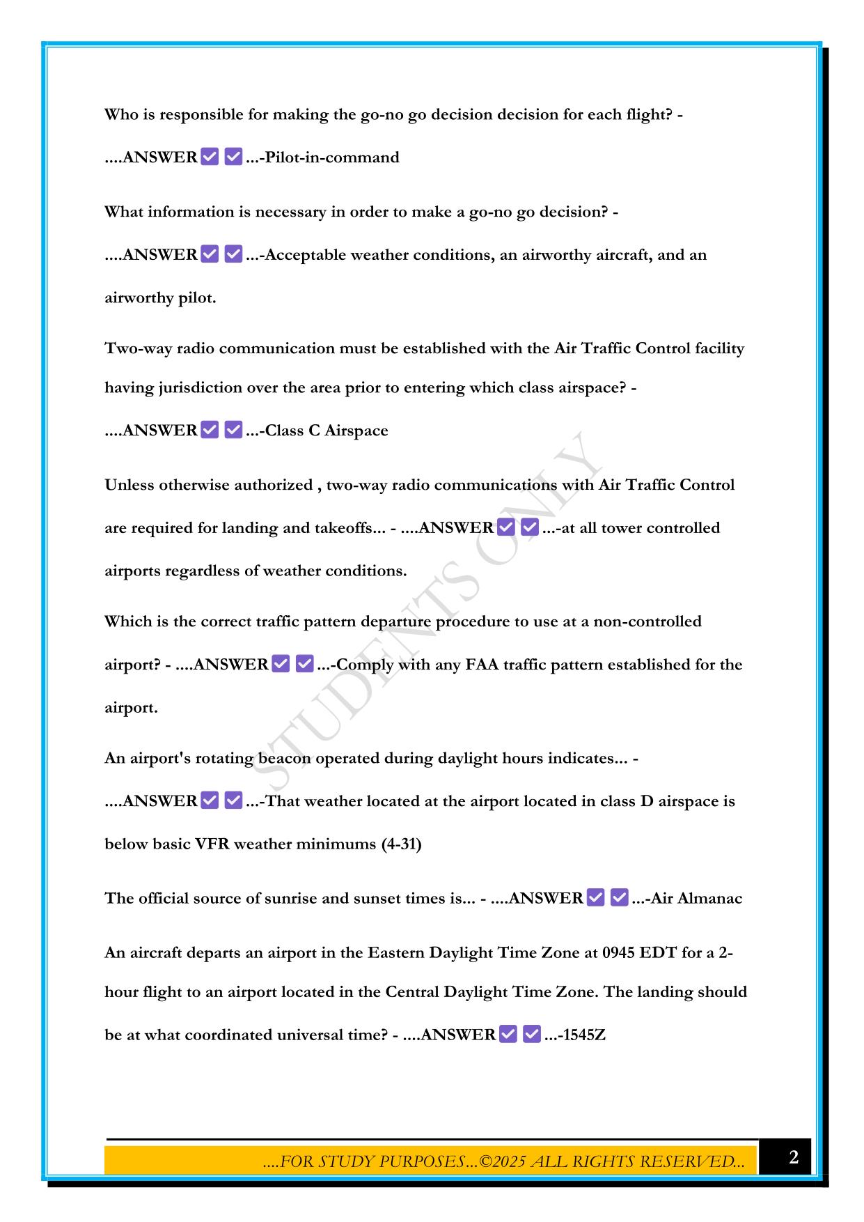 GROUND SCHOOL STAGE EXAM 2 2025 QUESTIONS AND ANSWERS