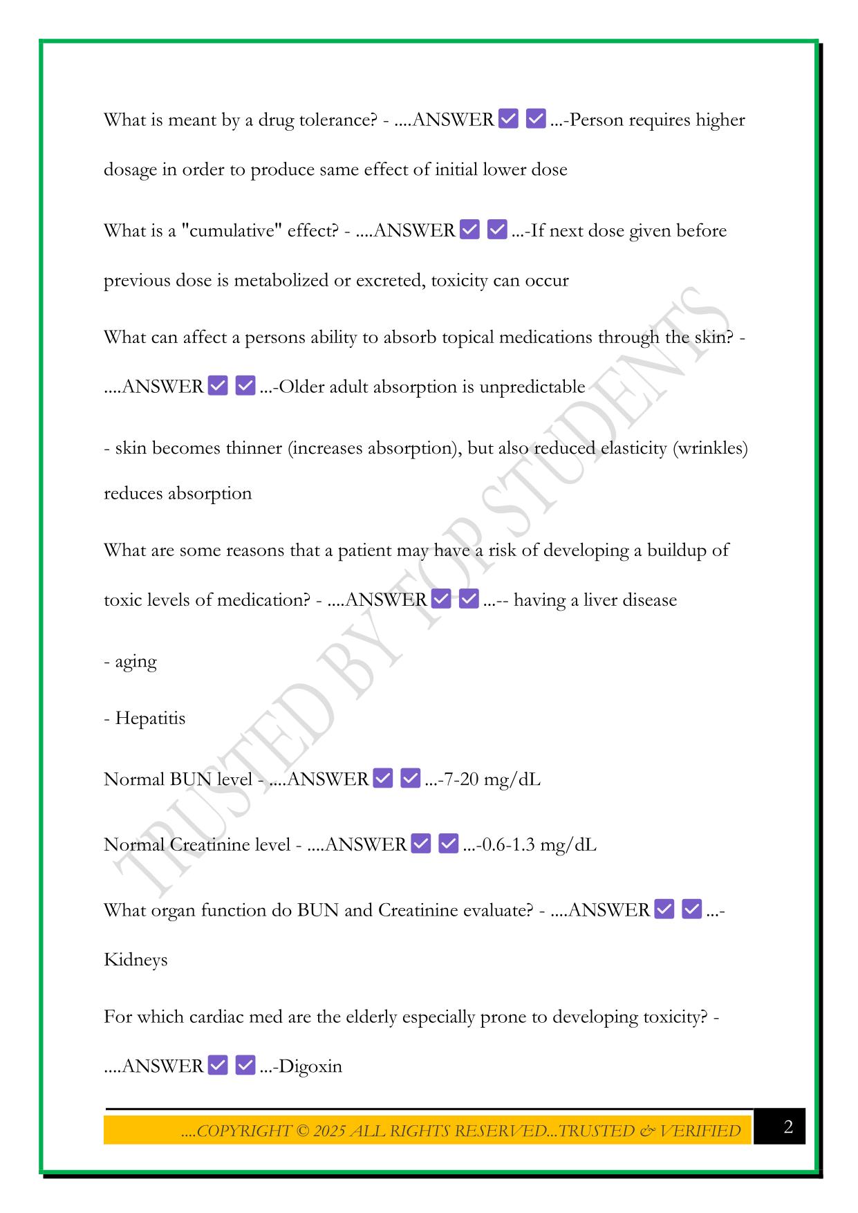 PHARMACOLOGY EXAM #2 STUDY GUIDE: 3,4,5 EXAM 2025 QUESTIONS AND ANSWERS