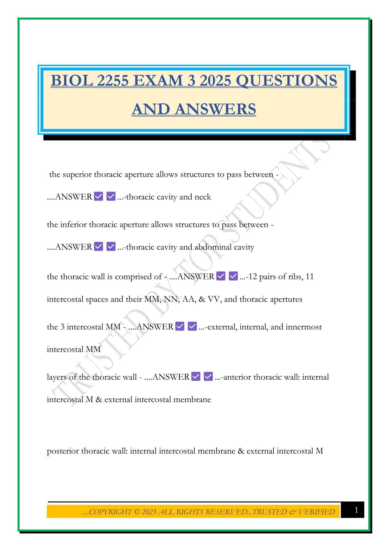 BIOL 2255 EXAM 3 2025 QUESTIONS AND ANSWERS