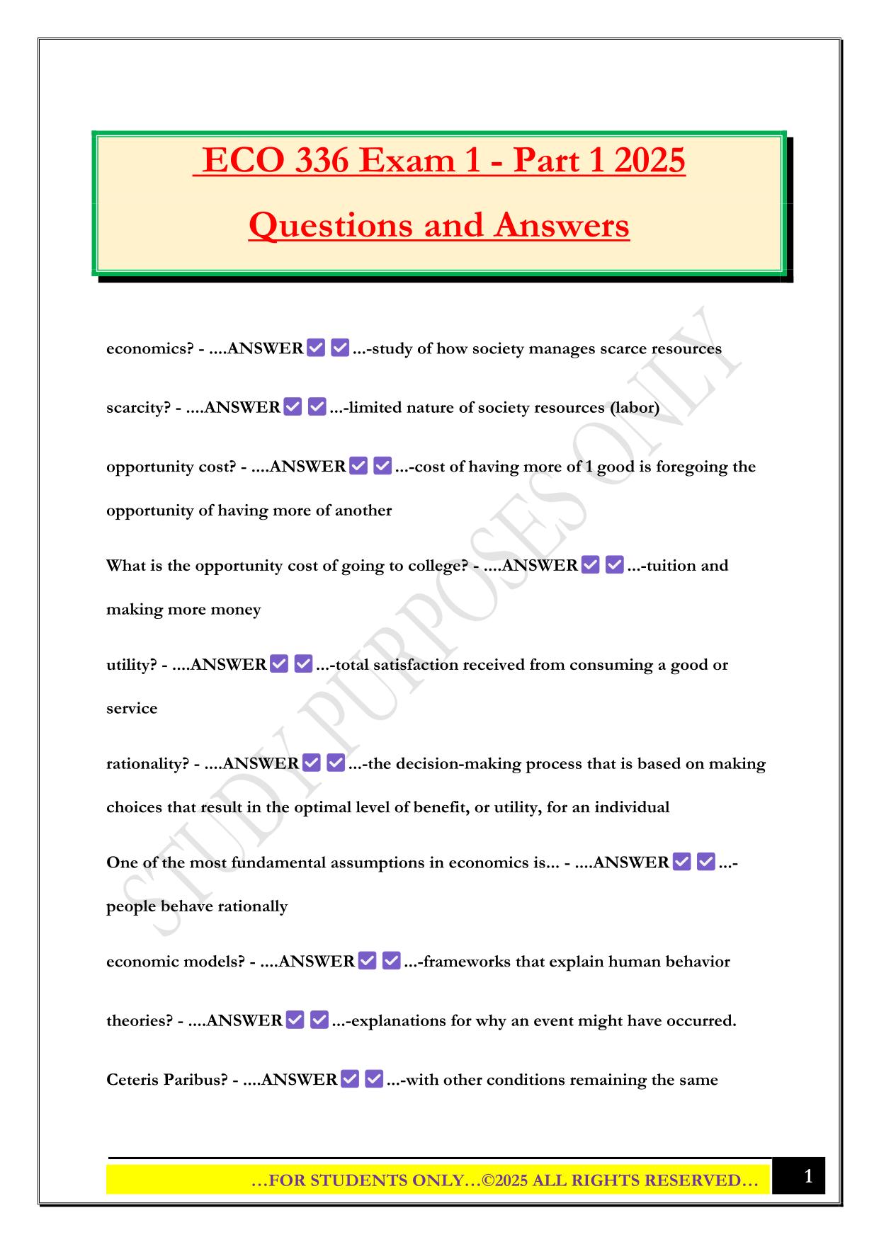  ECO 336 Exam 1 - Part 1 2025 Questions and Answers