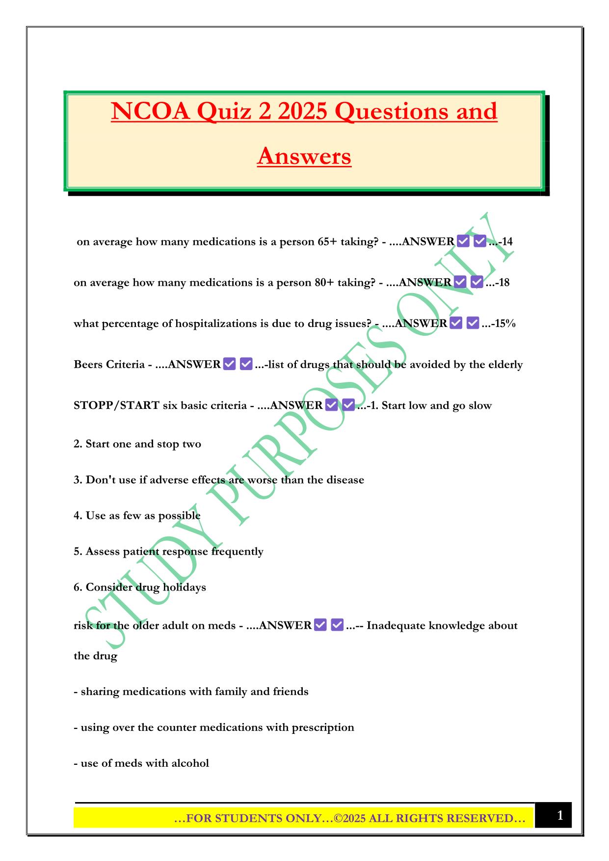 NCOA Quiz 2 2025 Questions and Answer