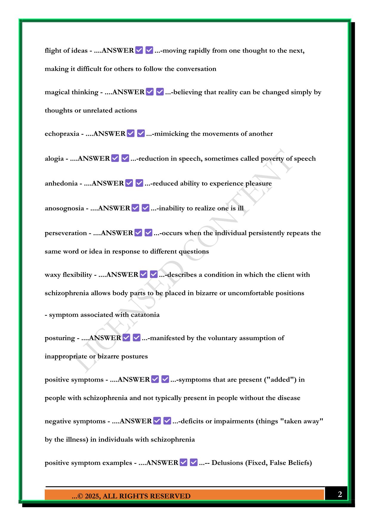 NUR 661 - TEST 3 (SCHIZOPHRENIA) 2025 QUESTIONS AND ANSWERS