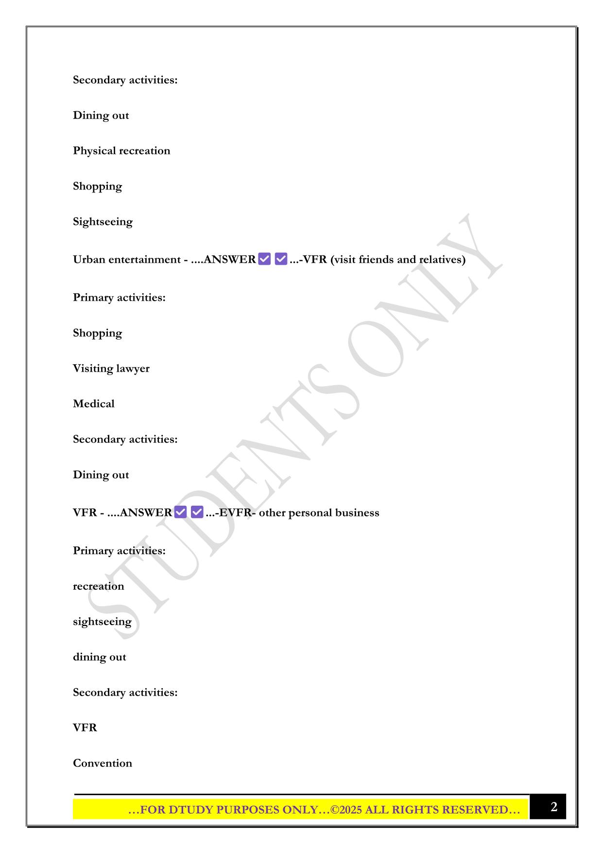 INTRODUCTION TO TRAVEL & TOURISM EXAM 2 2025 QUESTIONS AND ANSWERS