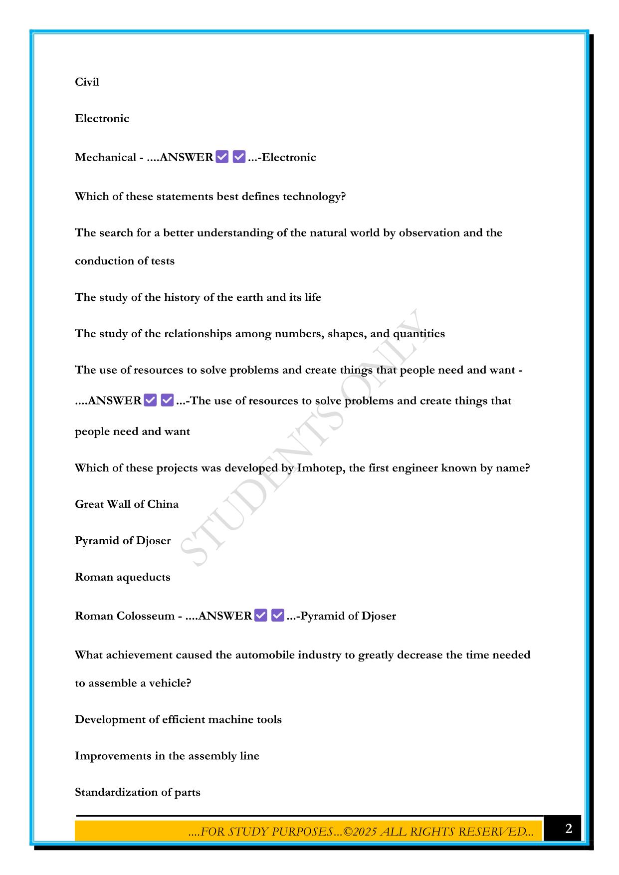 ENGINEERING FUNDAMENTALS MIDTERM EXAM 2025 QUESTIONS AND ANSWERS