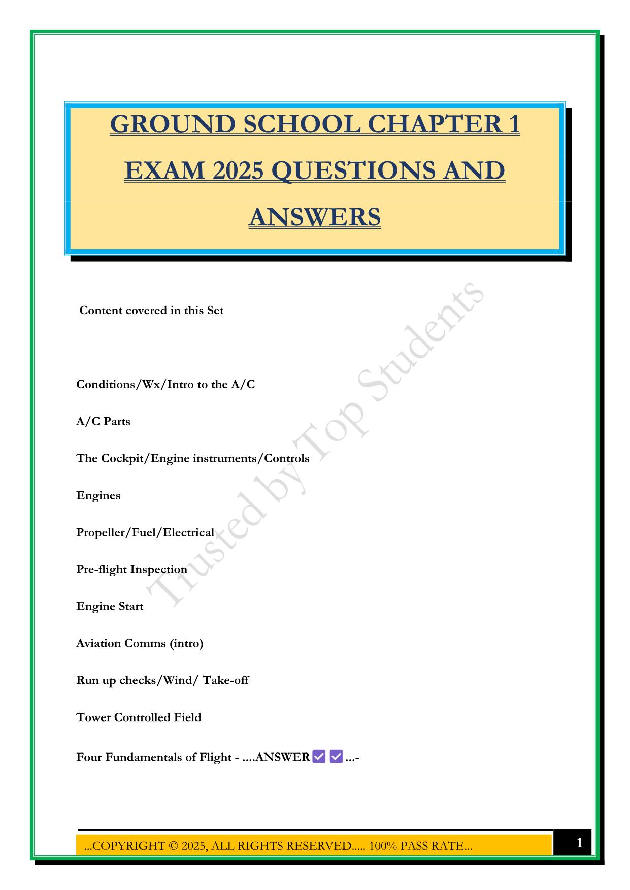 GROUND SCHOOL CHAPTER 1 EXAM 2025 QUESTIONS AND ANSWERS