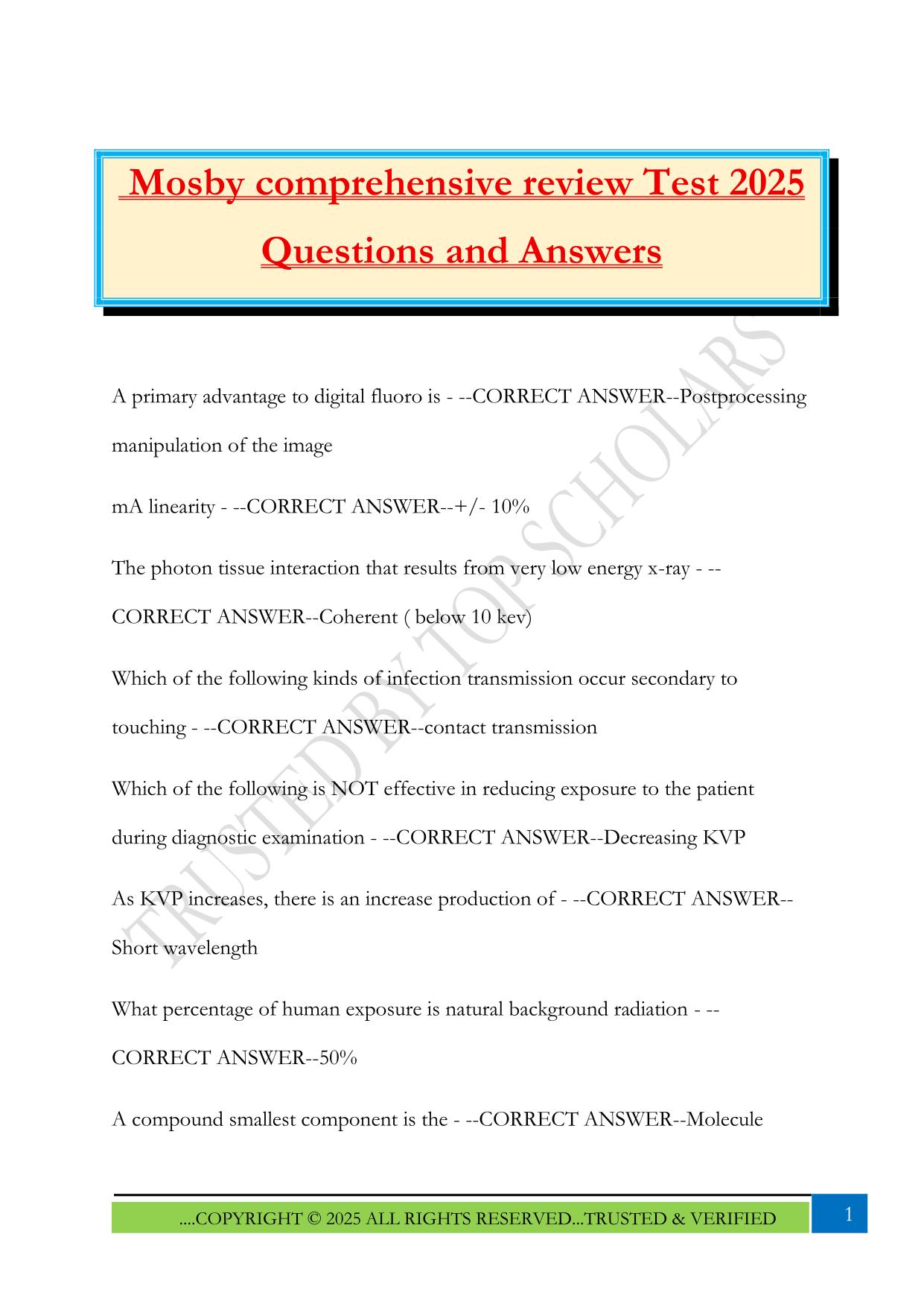 Mosby comprehensive review Test 2025 Questions and Answers