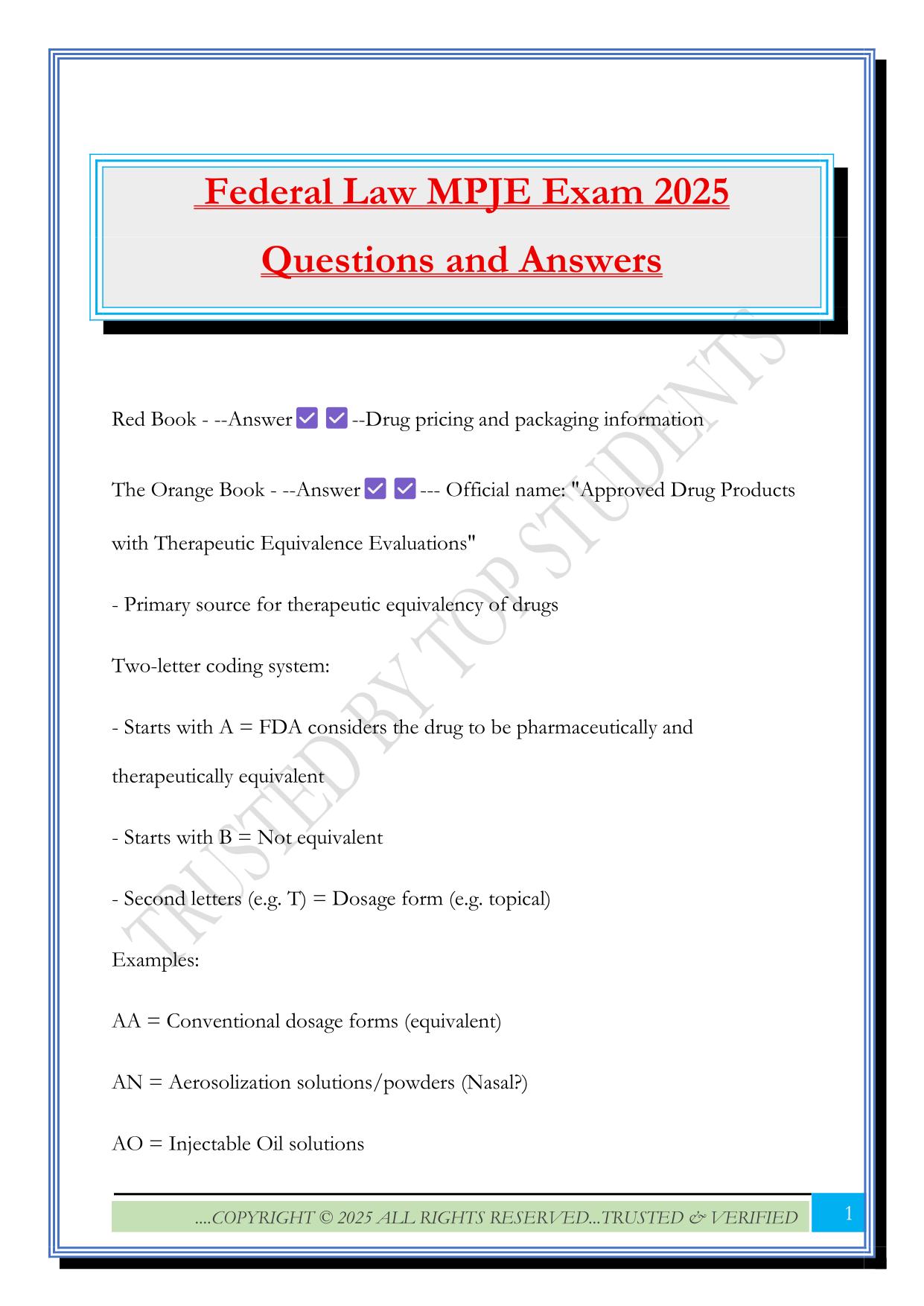 Federal Law MPJE Exam 2025 Questions and Answers