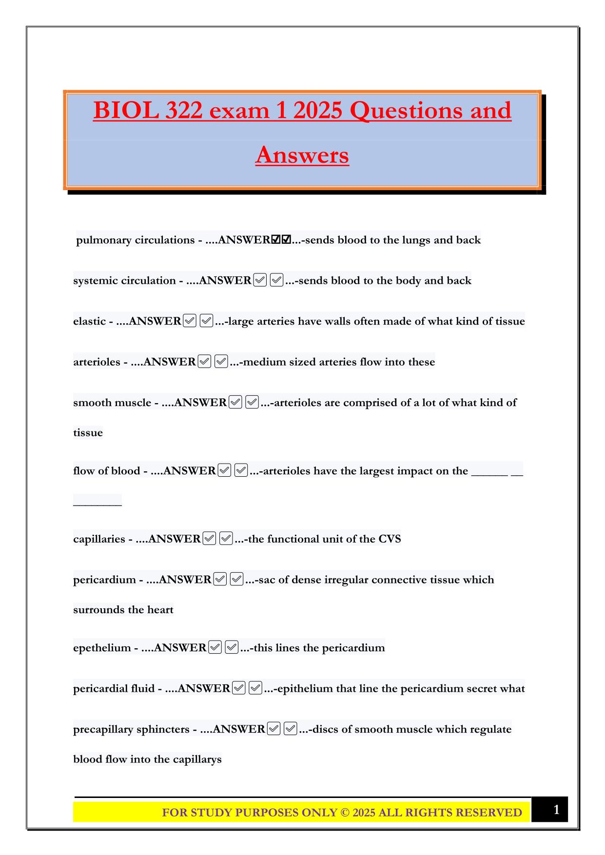 BIOL 322 exam 1 2025 Questions and Answers