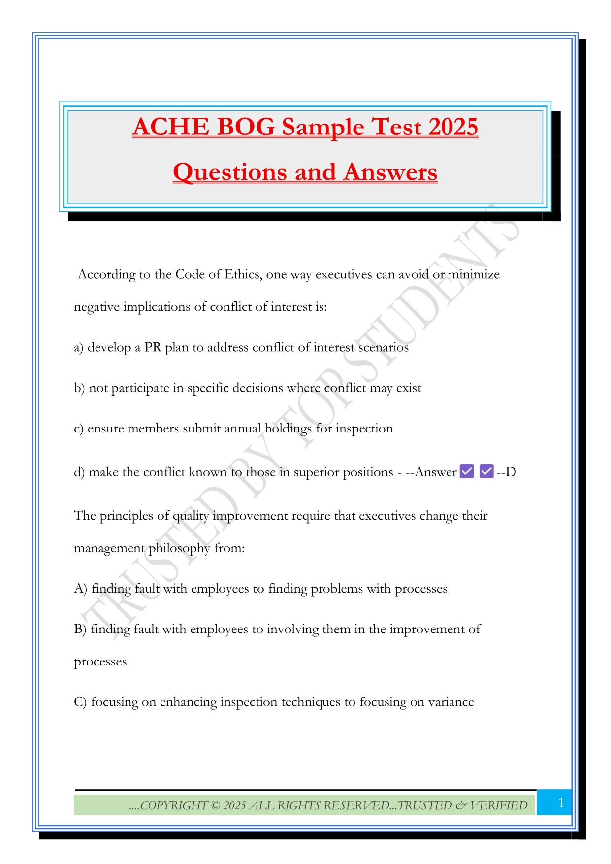 ACHE BOG Sample Test 2025 Questions and Answers