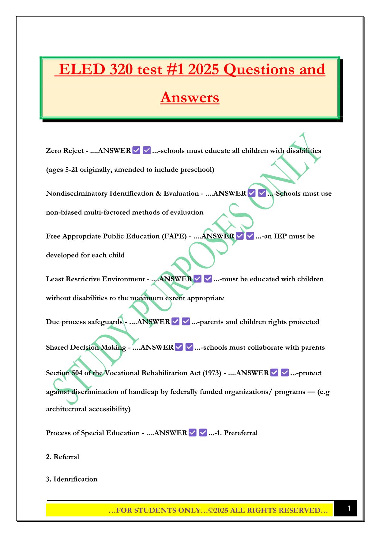 ELED 320 test #1 2025 Questions and Answers