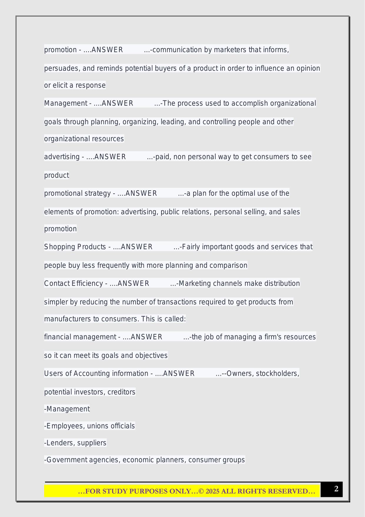 BUS X-100 IUPUI FINAL EXAM 2025 QUESTIONS AND ANSWERS