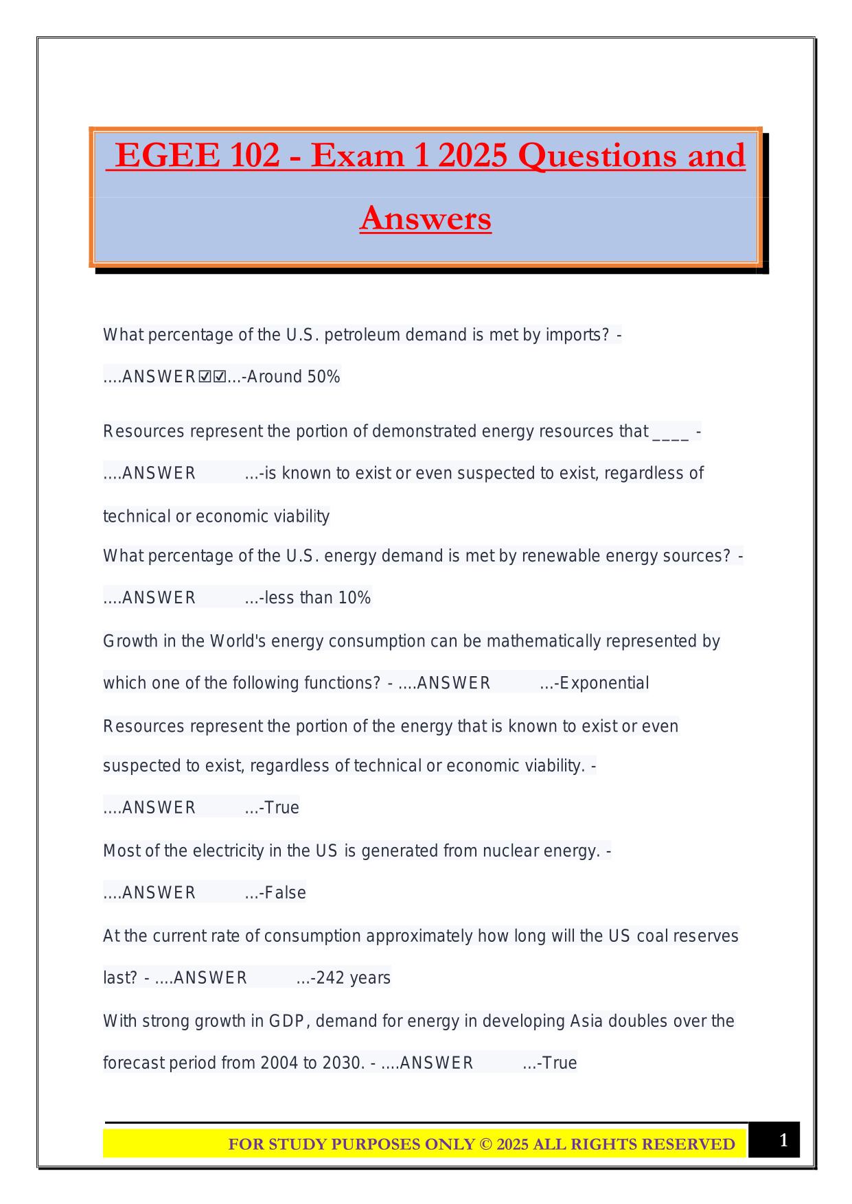 EGEE 102 - Exam 1 2025 Questions and Answers