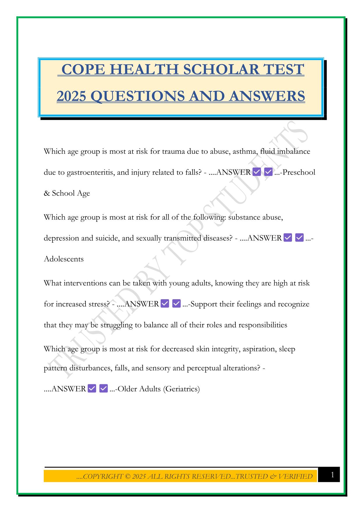COPE HEALTH SCHOLAR TEST 2025 QUESTIONS AND ANSWERS