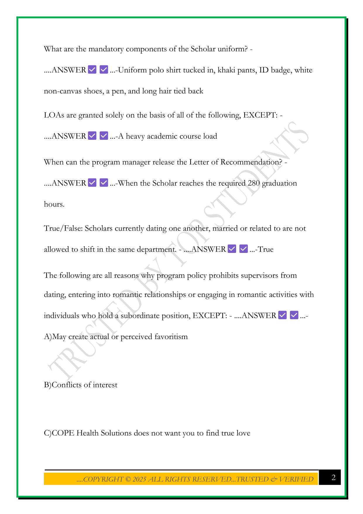 COPE HEALTH SCHOLAR TEST 2025 QUESTIONS AND ANSWERS