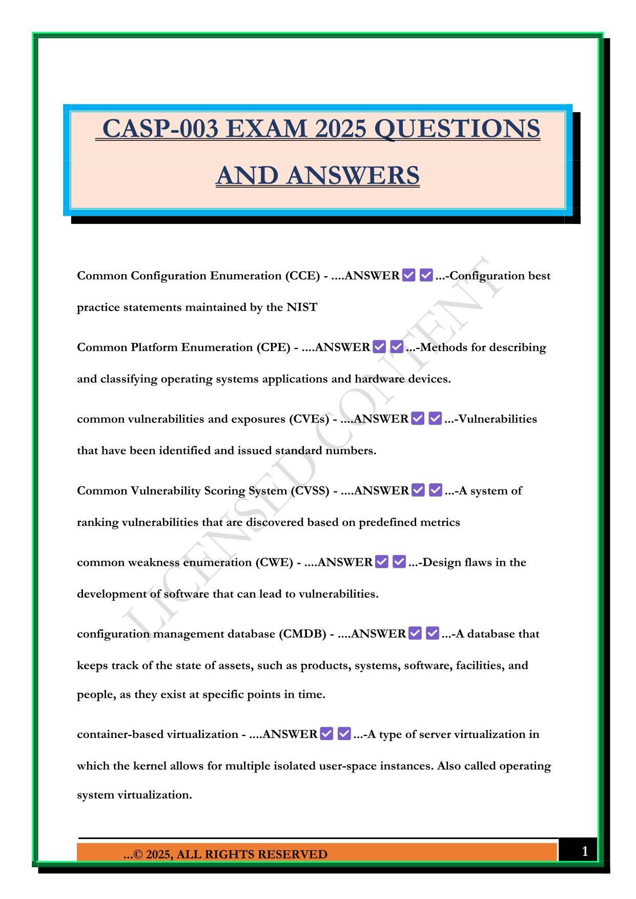 CASP-003 EXAM 2025 QUESTIONS AND ANSWERS