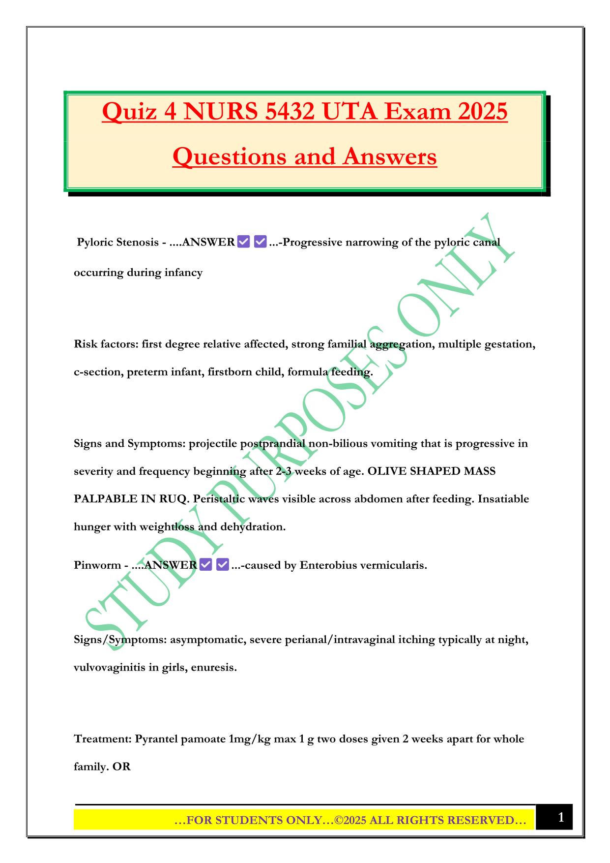 Quiz 4 NURS 5432 UTA Exam 2025 Questions and Answers