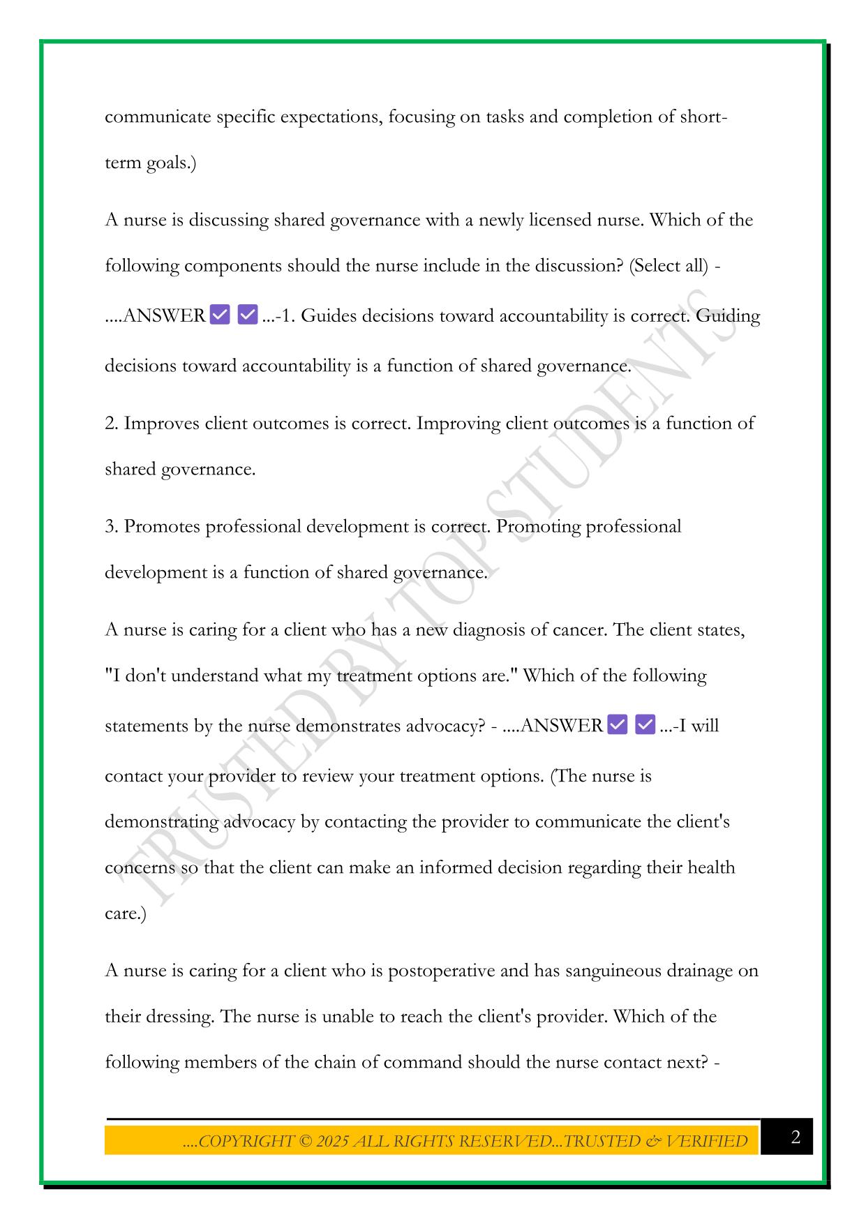 RN PROFESSIONALISM AND LEADERSHIP ASSESSMENT EXAM 2025 QUESTIONS AND ANSWERS