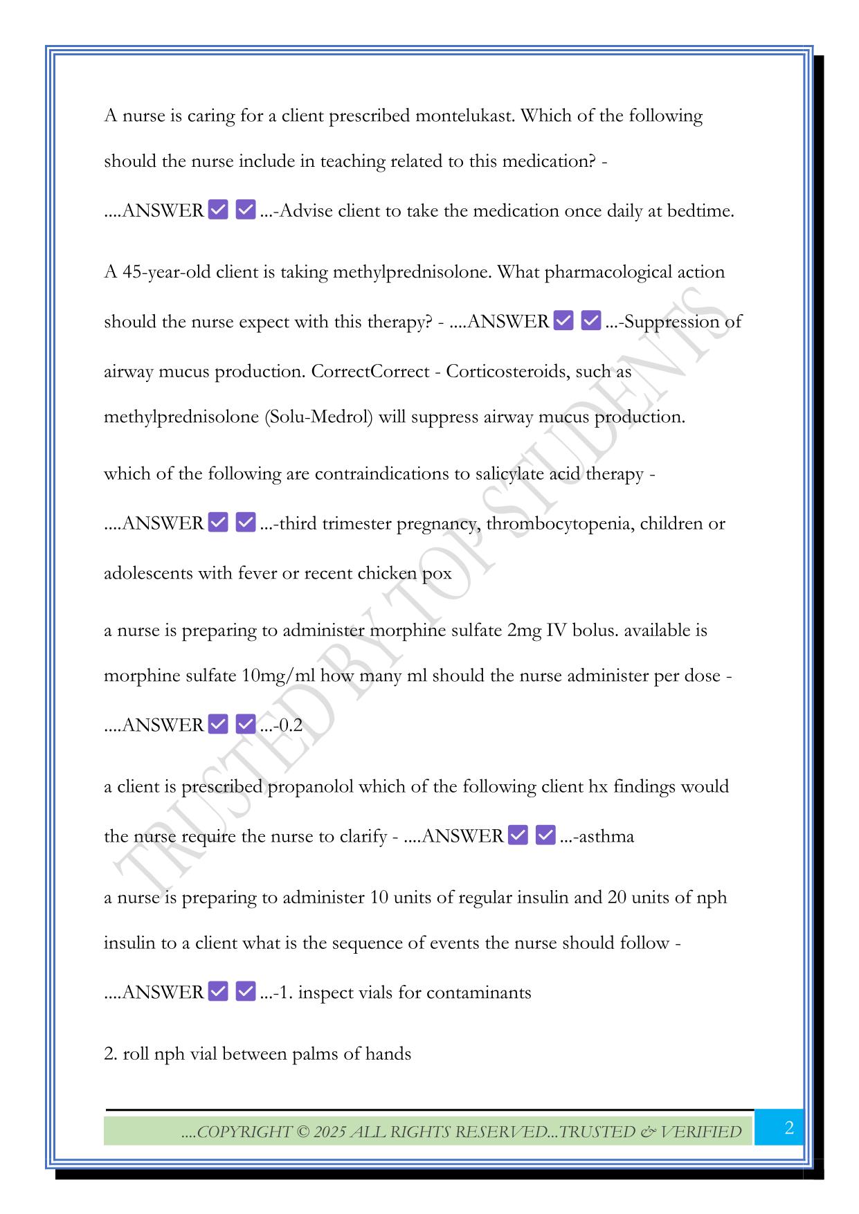 ATI Pharm Pre Assessment 2025 Questions and Answers