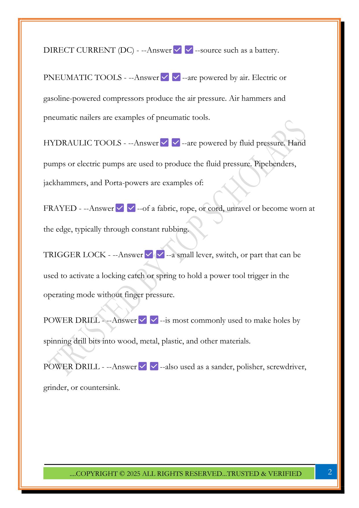 POWER TOOLS Exam 2025 Questions and Answers