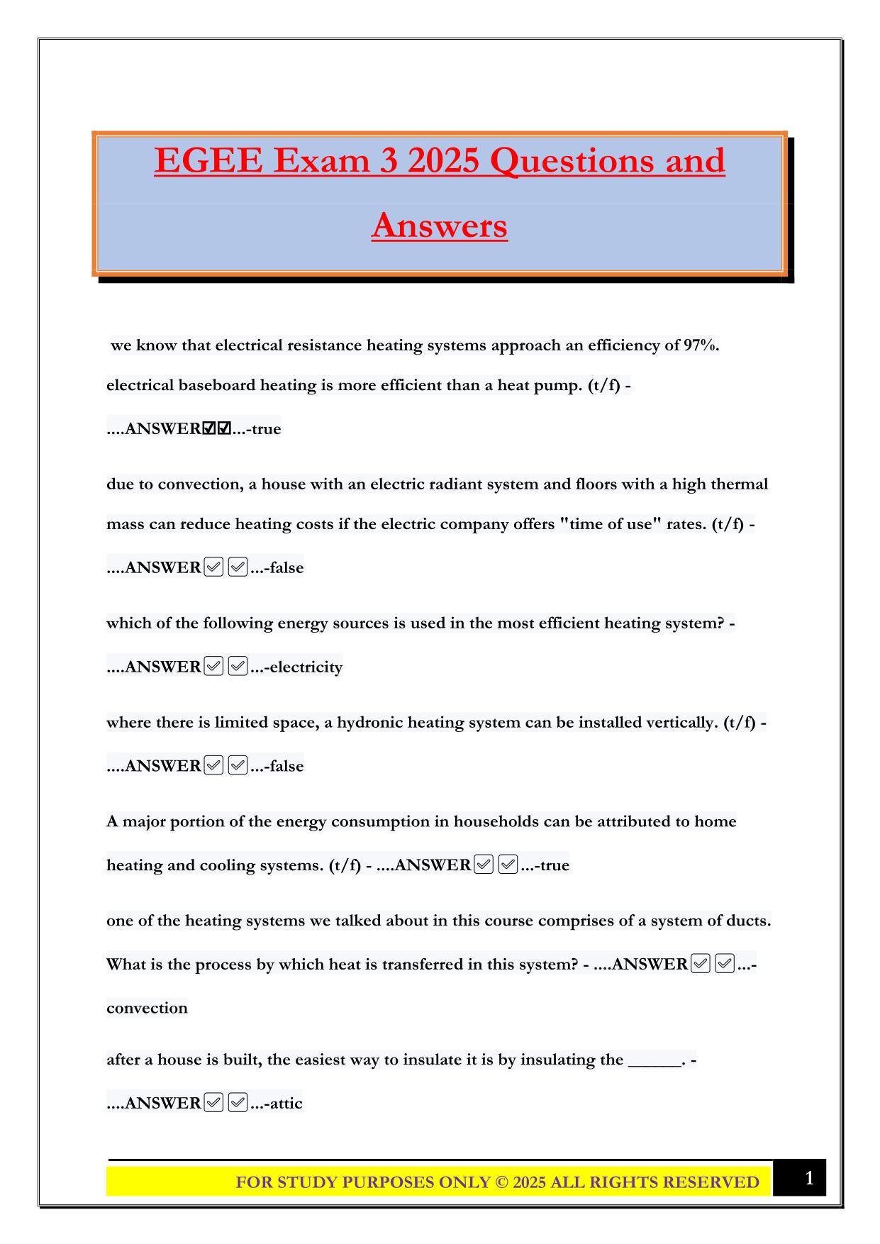 EGEE Exam 3 2025 Questions and Answers