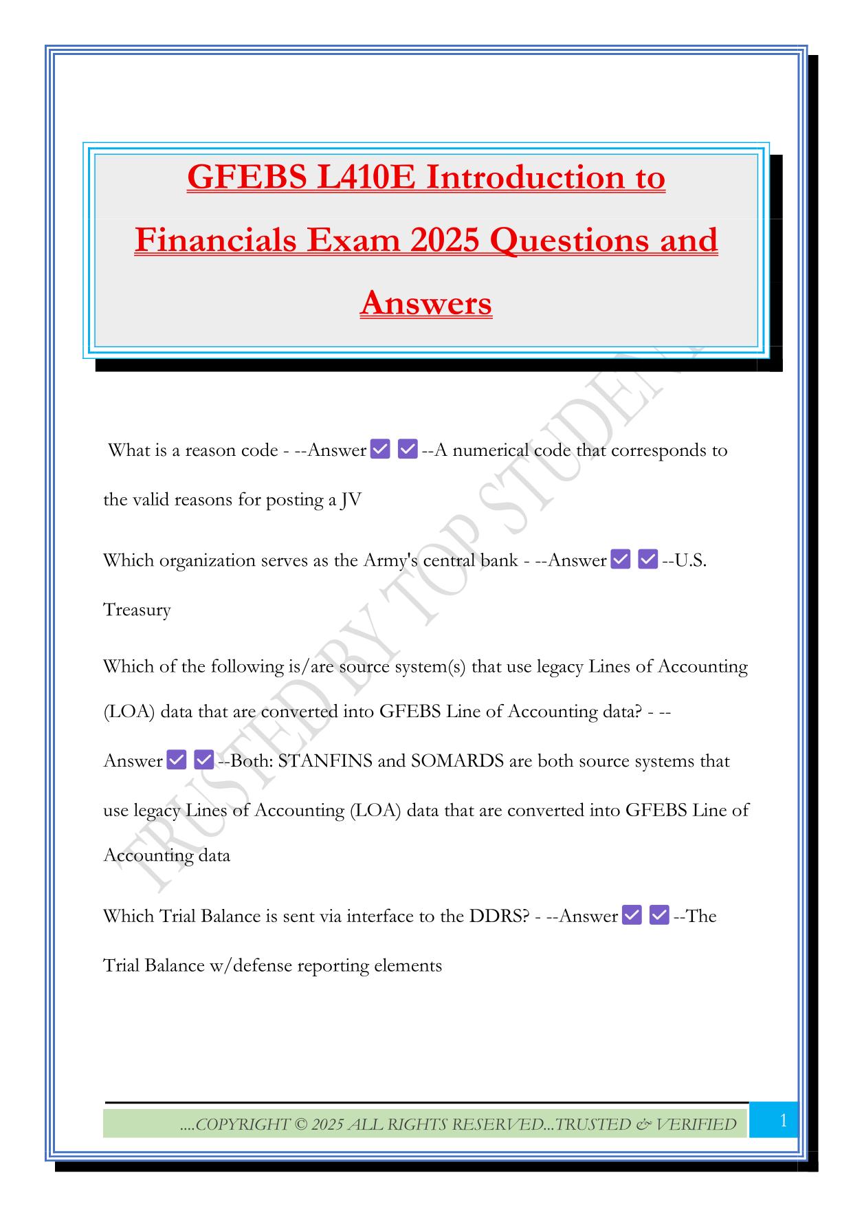 GFEBS L410E Introduction to Financials Exam 2025 Questions and Answers