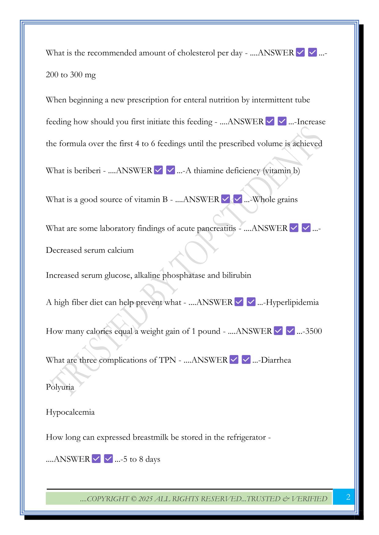 ATI Nutrition Study Guide 2025 Questions and Answers