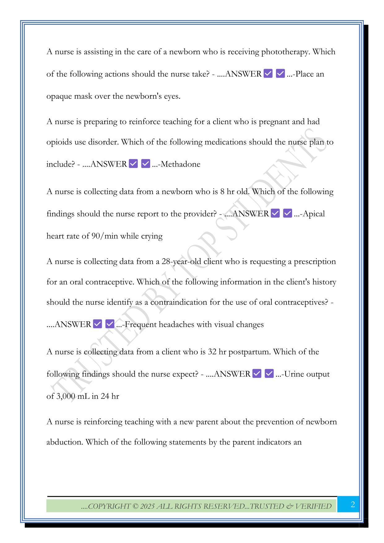 PN Maternal Newborn Online Practice 2025 B Questions and Answers