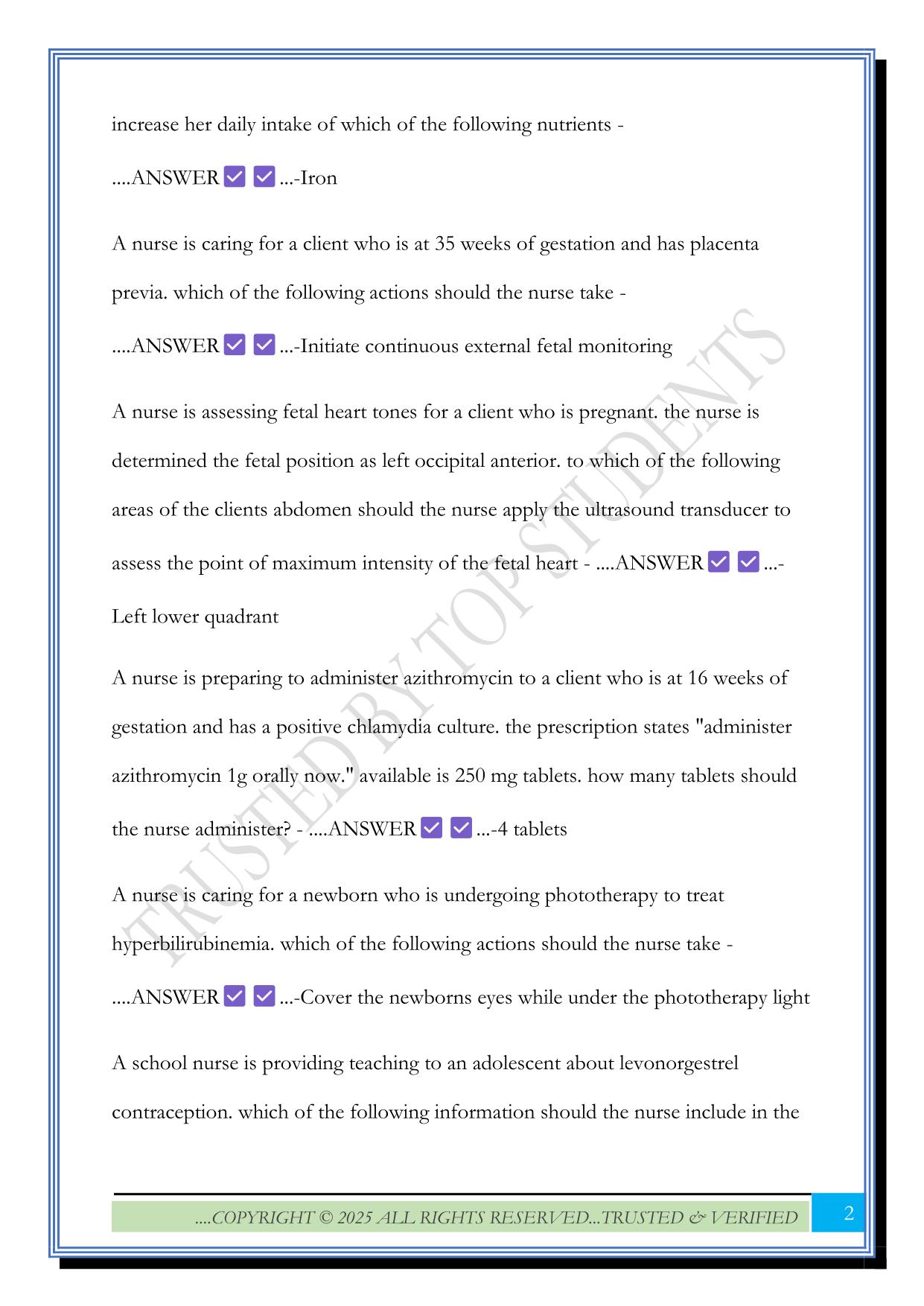 Maternal Newborn ATI B Exam 2025 Questions and Answers |100% Solved