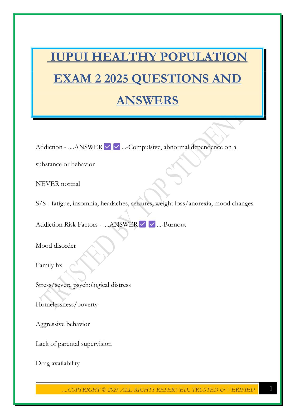 IUPUI HEALTHY POPULATION EXAM 2 2025 QUESTIONS AND ANSWERS