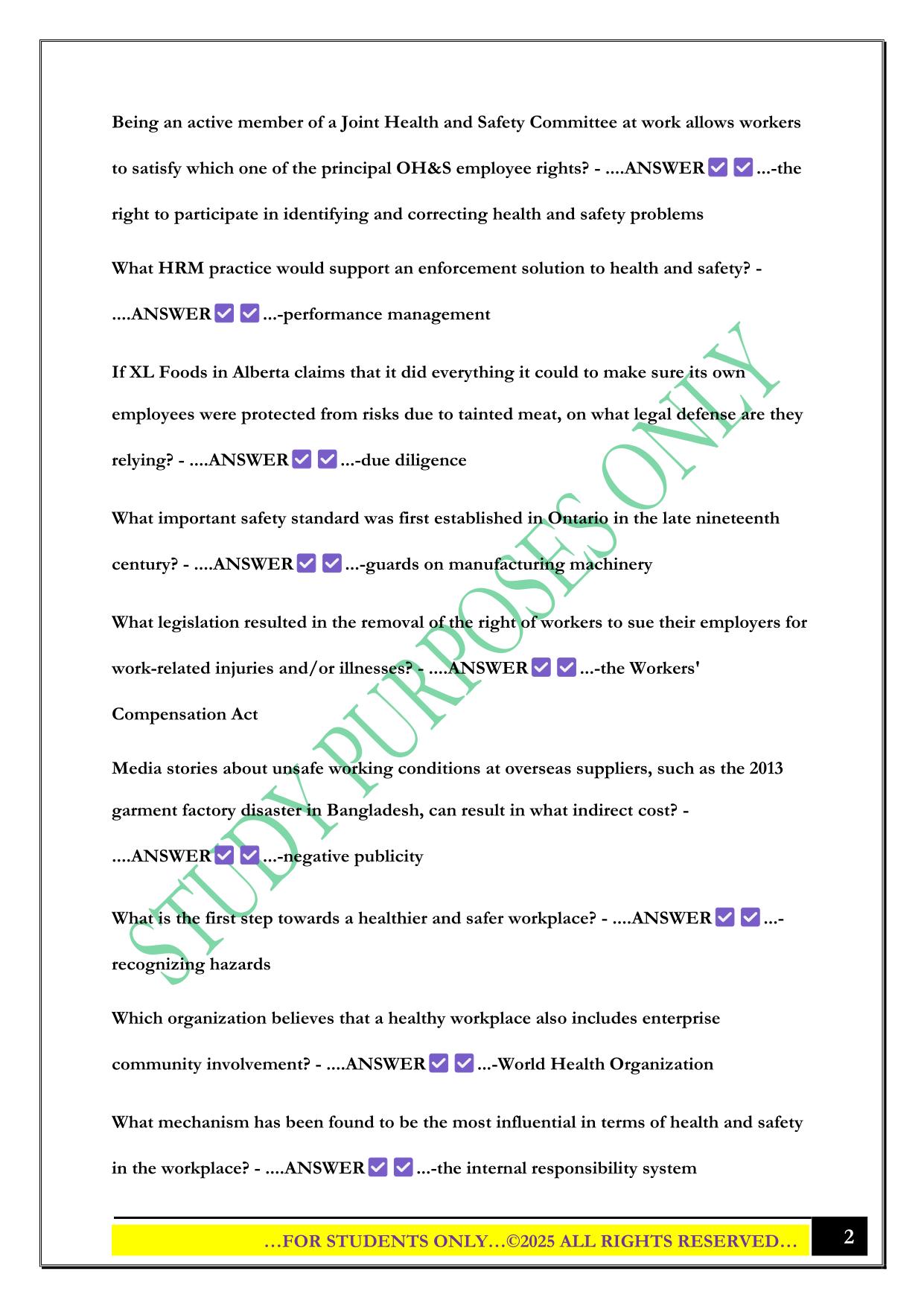 Health & Safety Test 1 2025 Questions and Answers