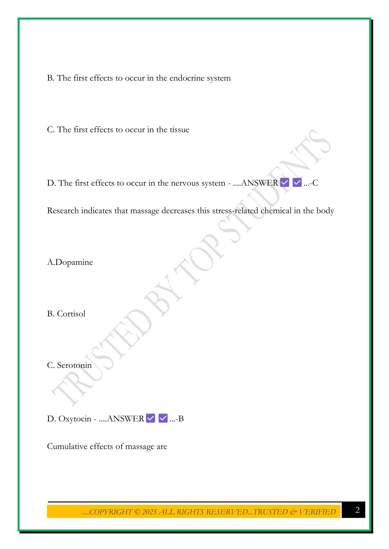 MASSAGE THERAPY TEST 2025 QUESTIONS AND ANSWERS