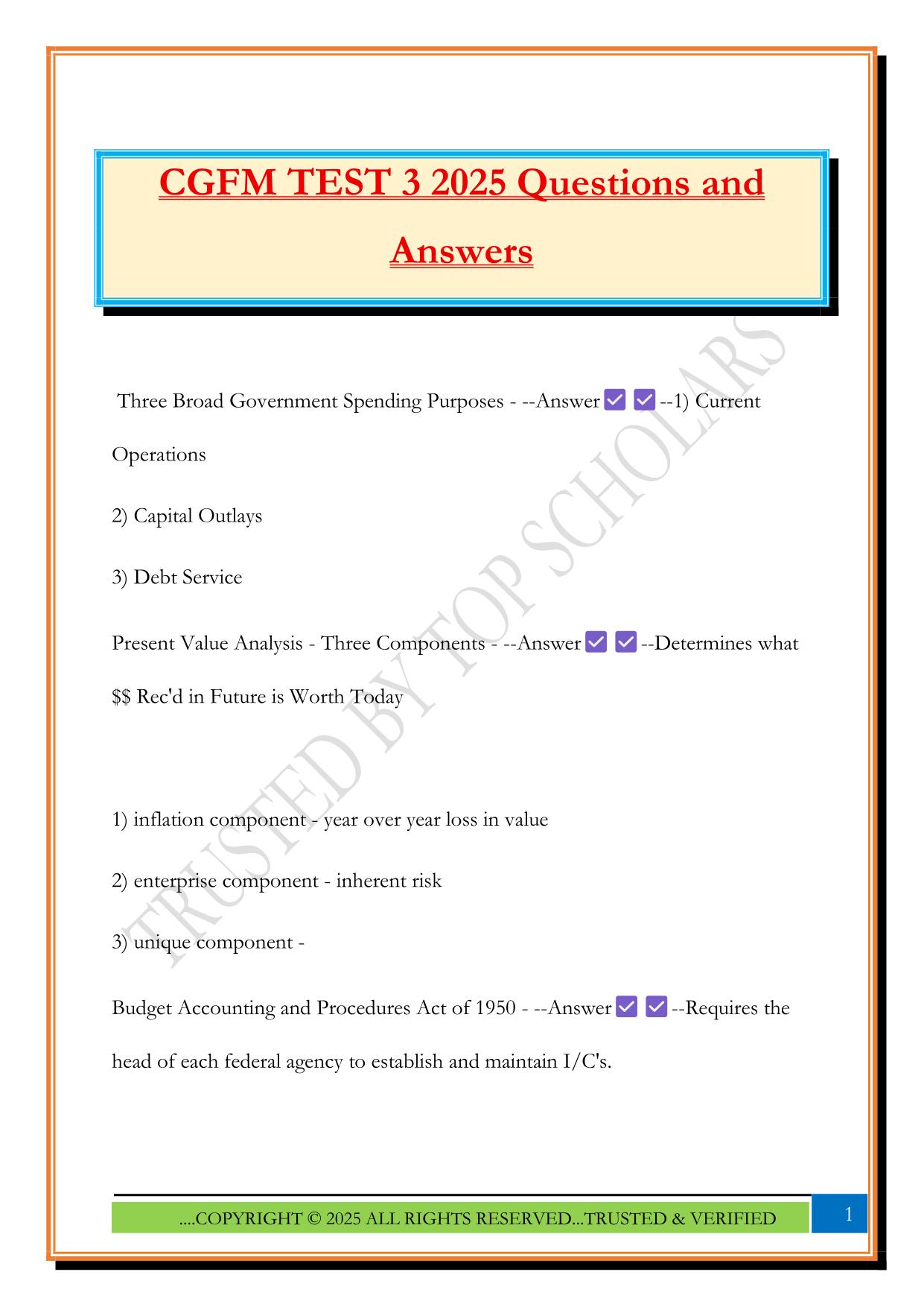 CGFM TEST 3 2025 Questions and Answers