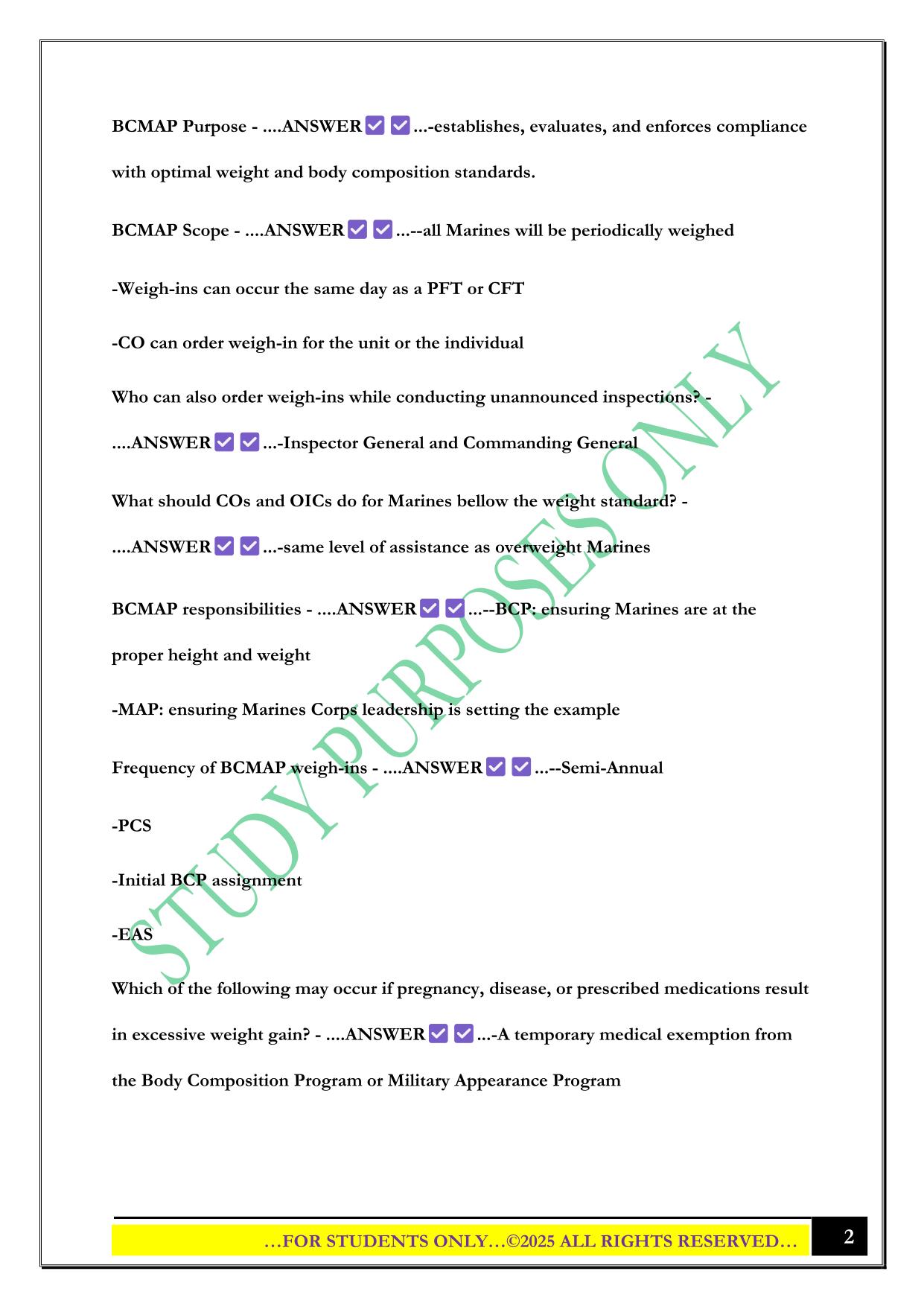 Body Composition Program/ Military Appearance Program Exam 2025 Questions and Answers