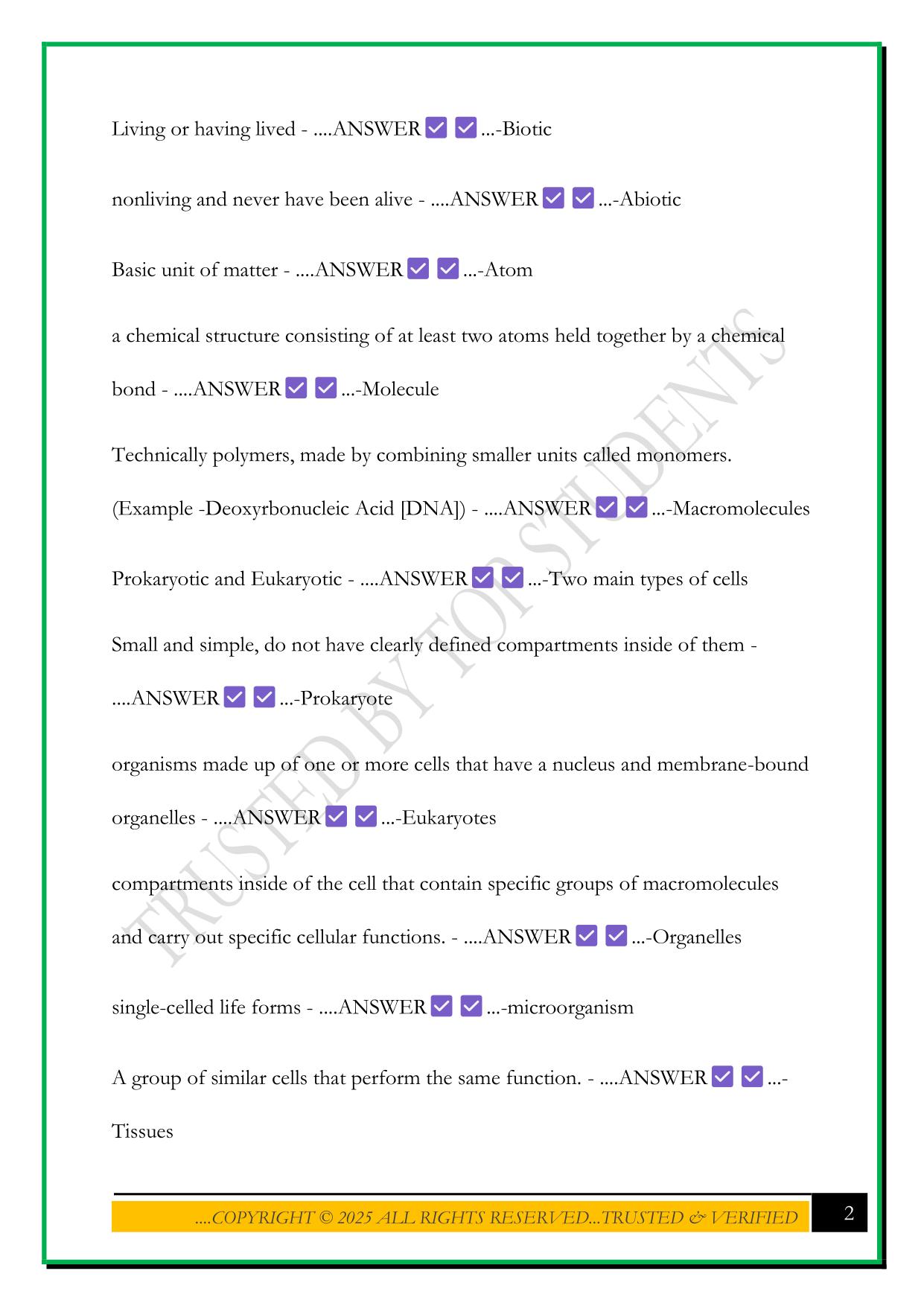 WGU C190 INTRODUCTION TO BIOLOGY EXAM 2025 QUESTIONS AND ANSWERS