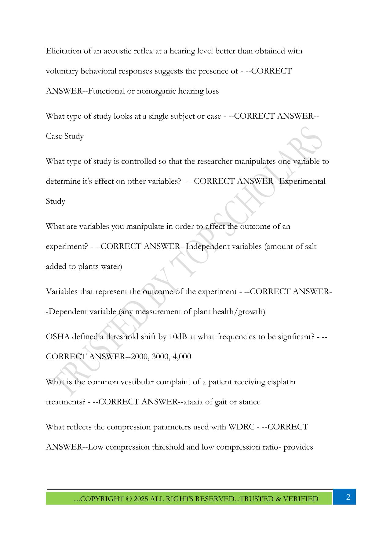 Audiology Praxis (terms & questions) 2025 with Answers