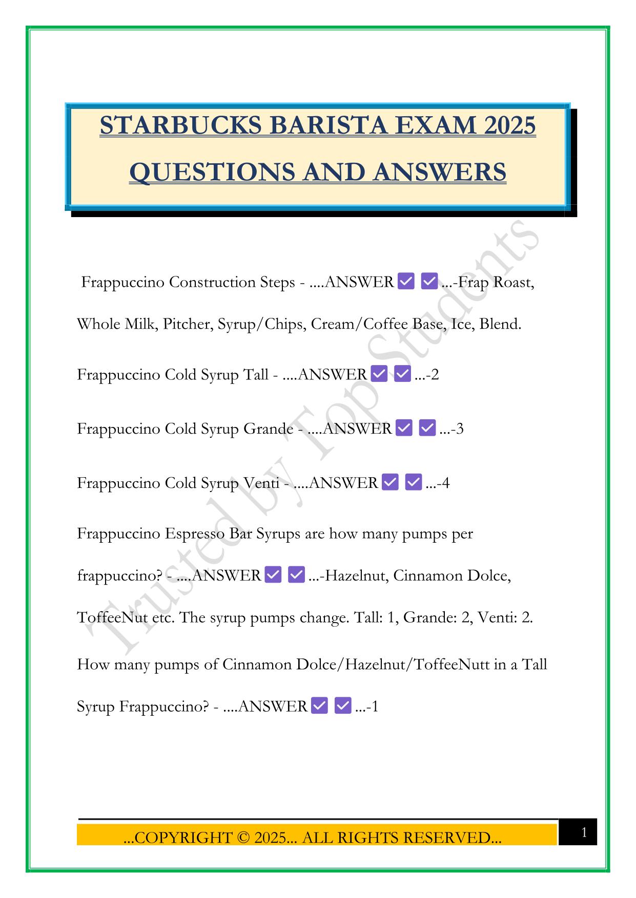 STARBUCKS BARISTA EXAM 2025 QUESTIONS AND ANSWERS