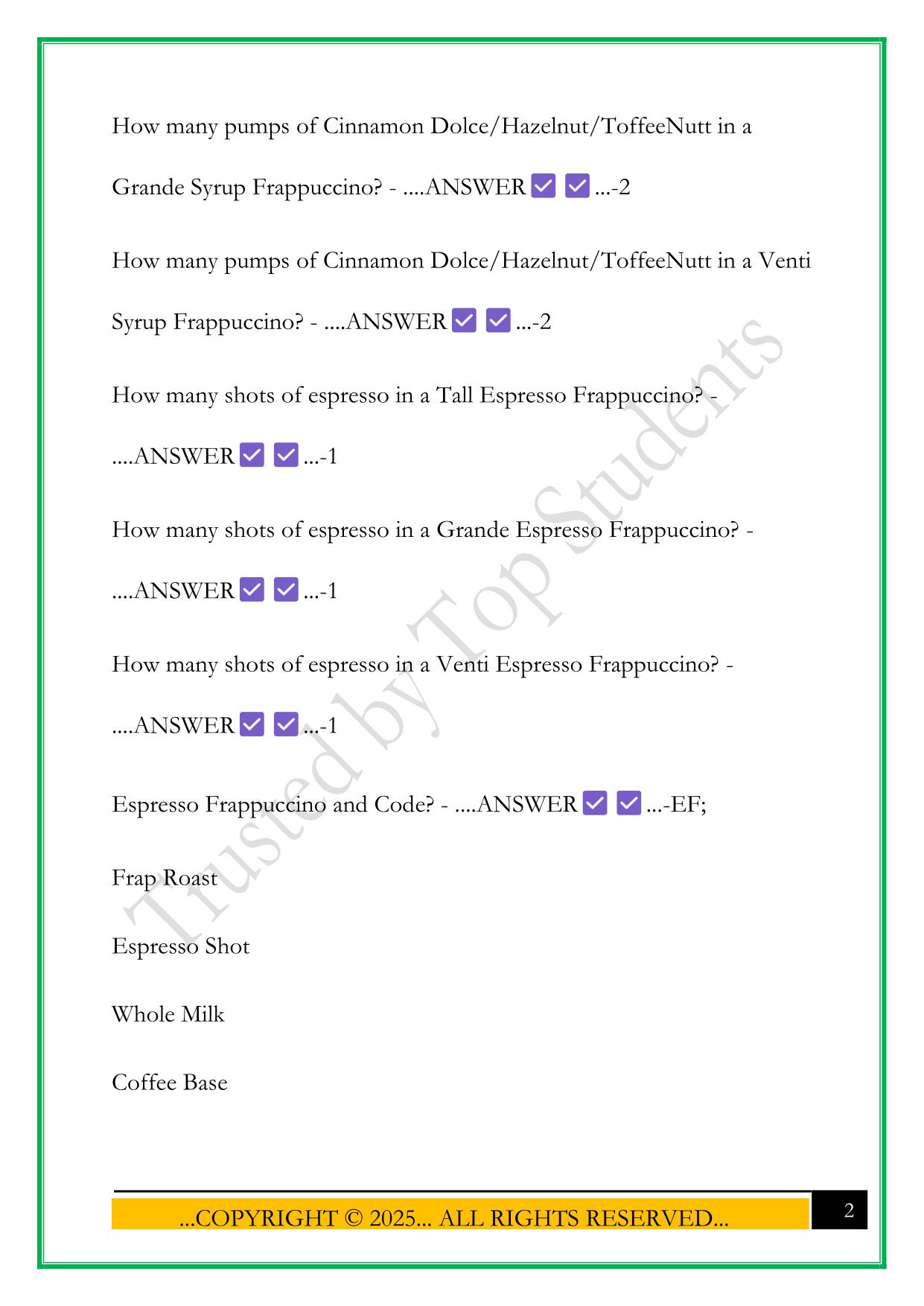 STARBUCKS BARISTA EXAM 2025 QUESTIONS AND ANSWERS