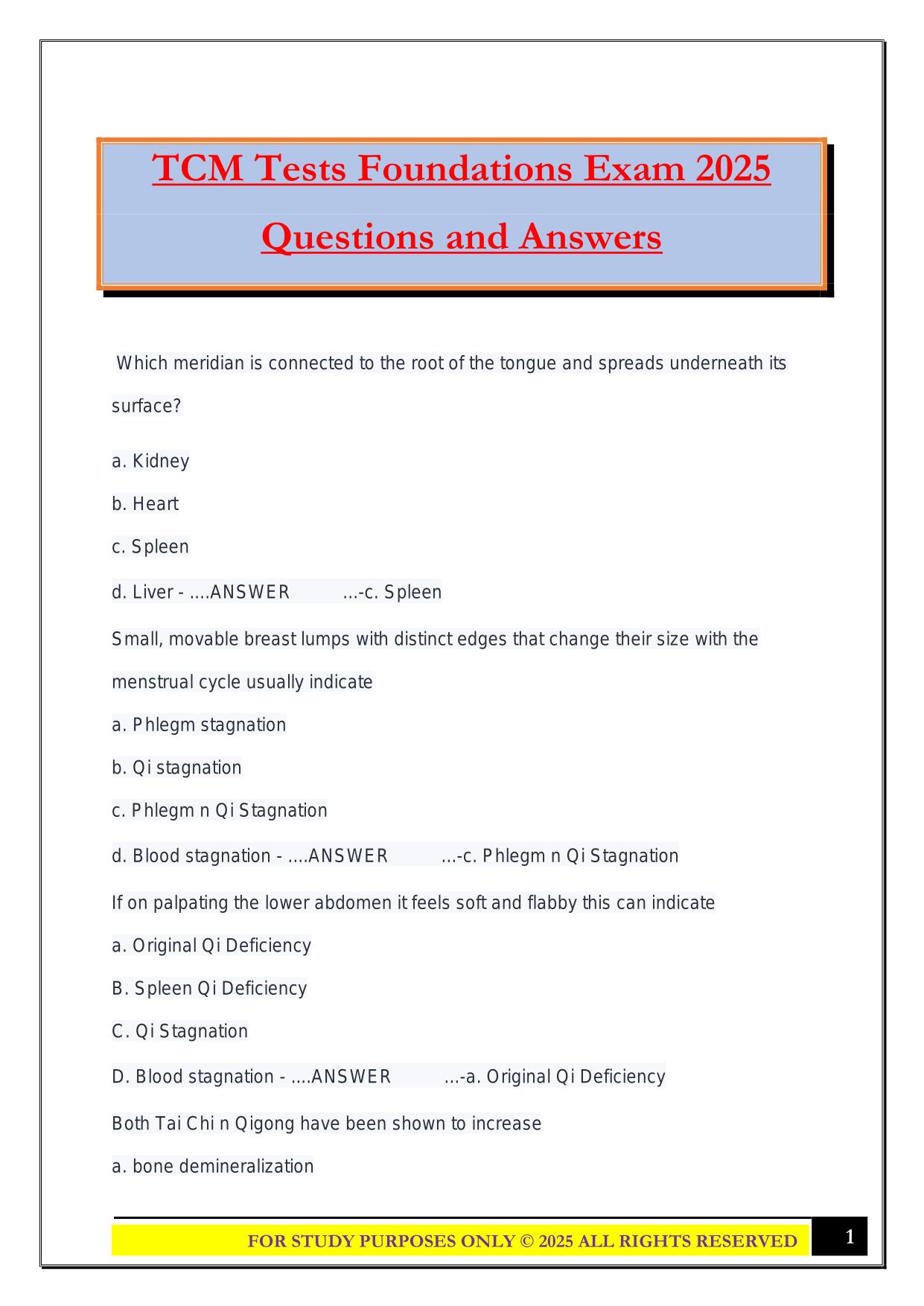 TCM Tests Foundations Exam 2025 Questions and Answers
