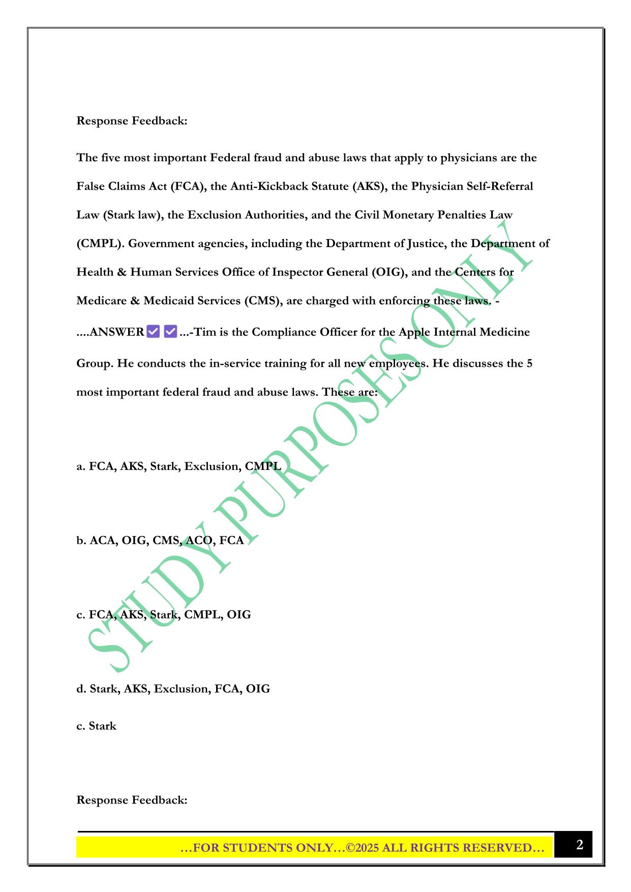 Chapter 4 - Key Enforcement Laws Exam 2025 Questions and Answers
