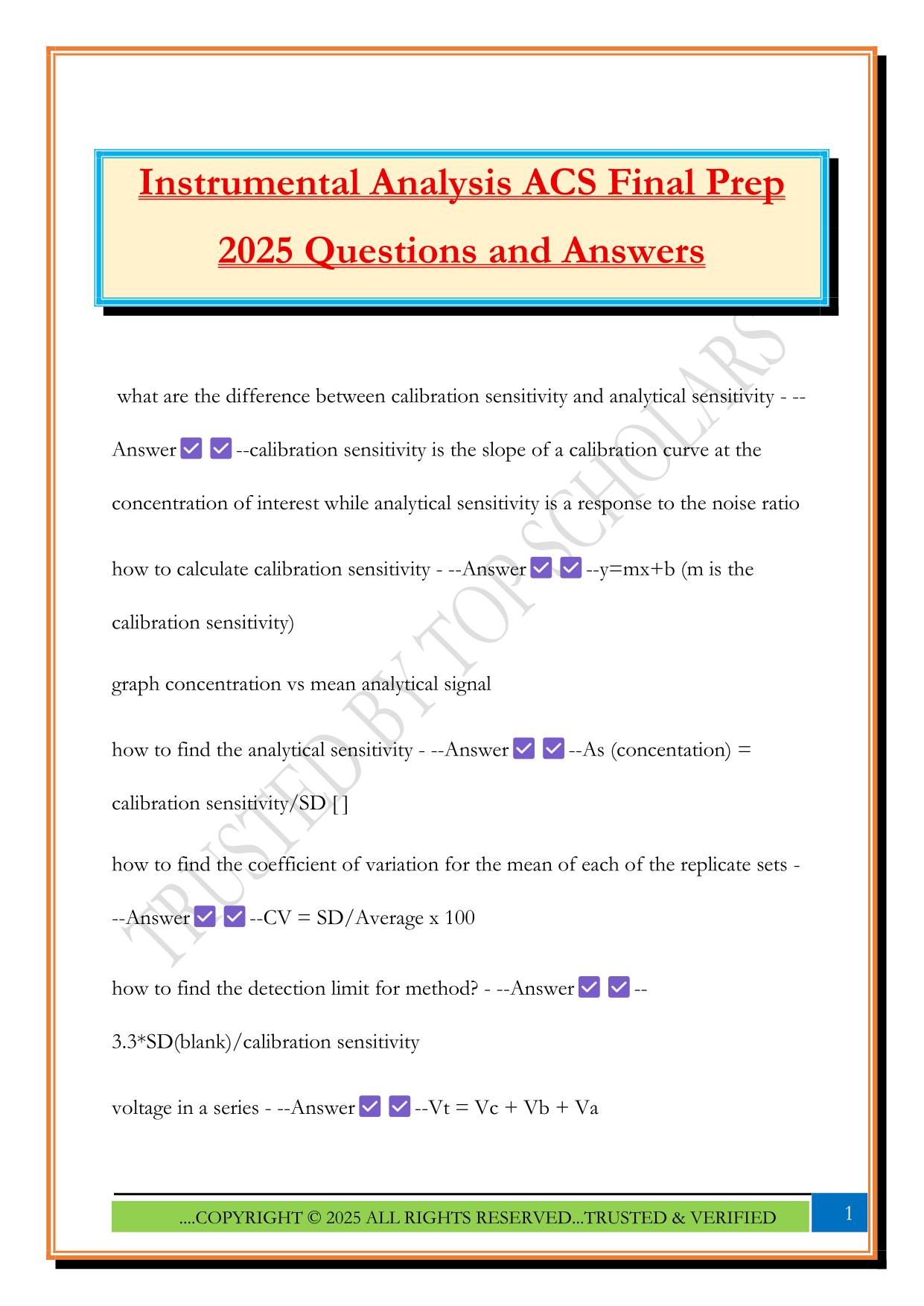 Instrumental Analysis ACS Final Prep 2025 Questions and Answers