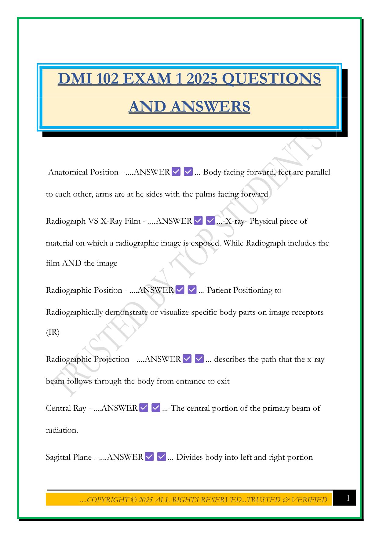 DMI 102 EXAM 1 2025 QUESTIONS AND ANSWERS
